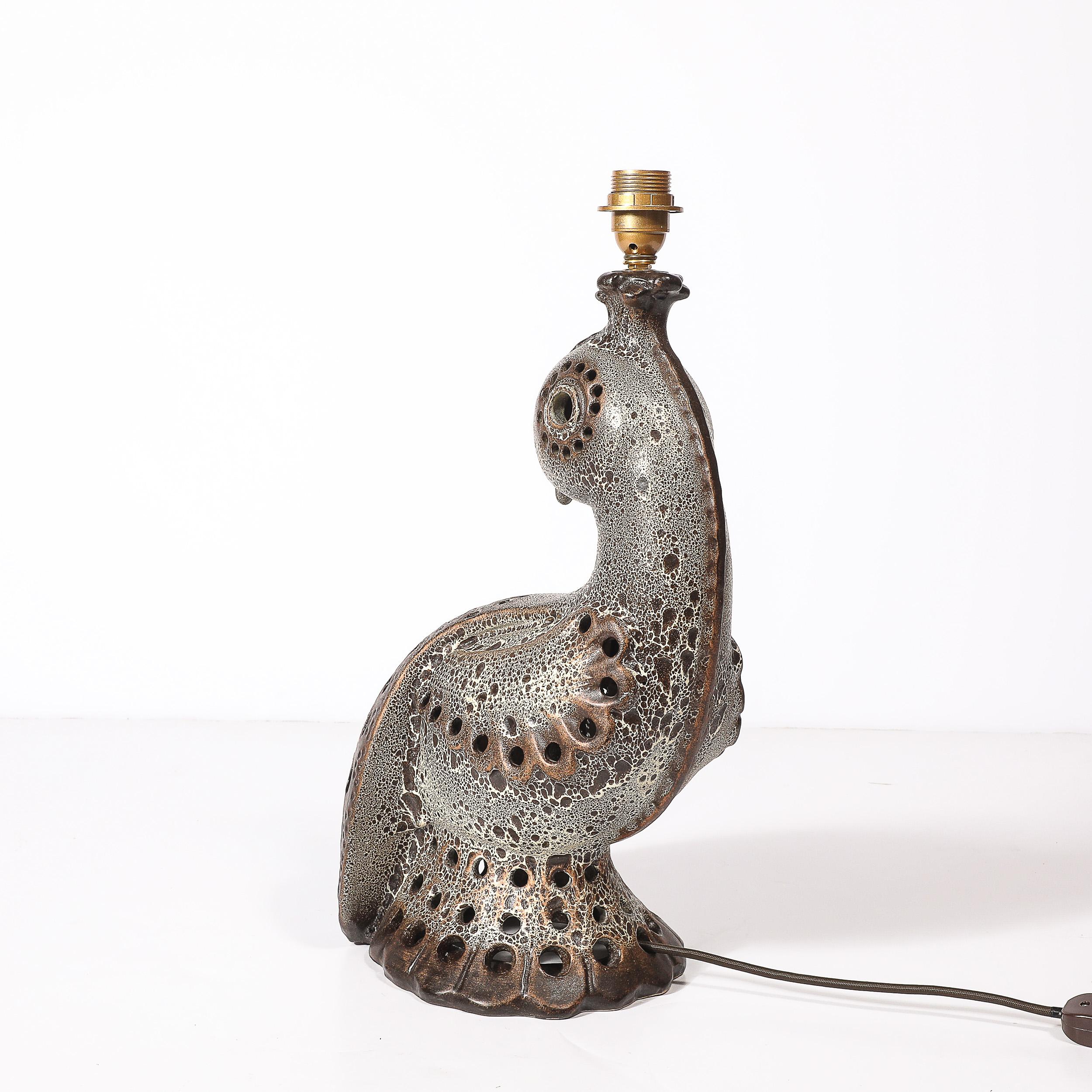Mid-Century Peacock Table Lamp in Ceramic with Textural Gradient Umber Glaze For Sale 10