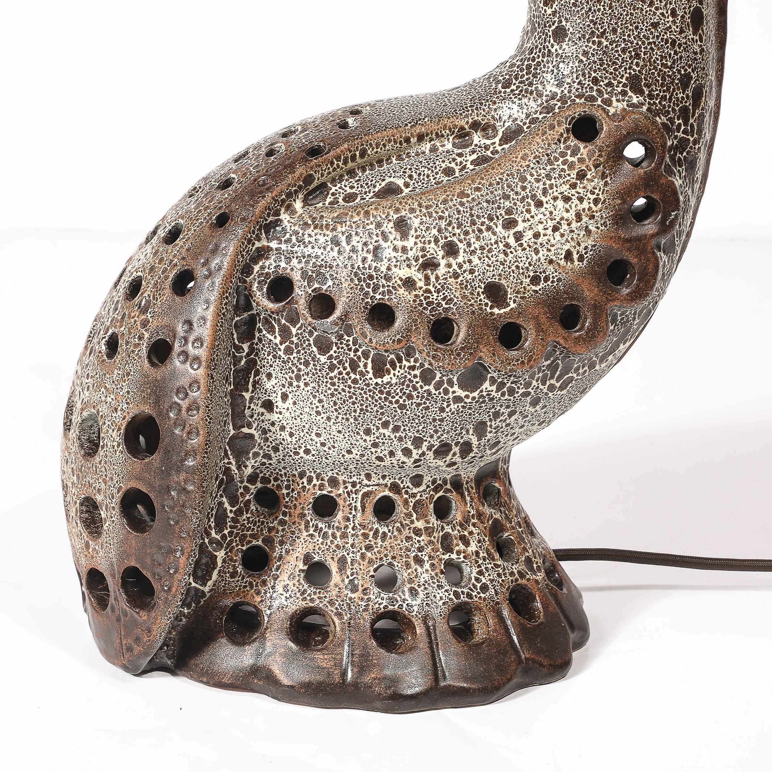 Mid-Century Peacock Table Lamp in Ceramic with Textural Gradient Umber Glaze For Sale 13