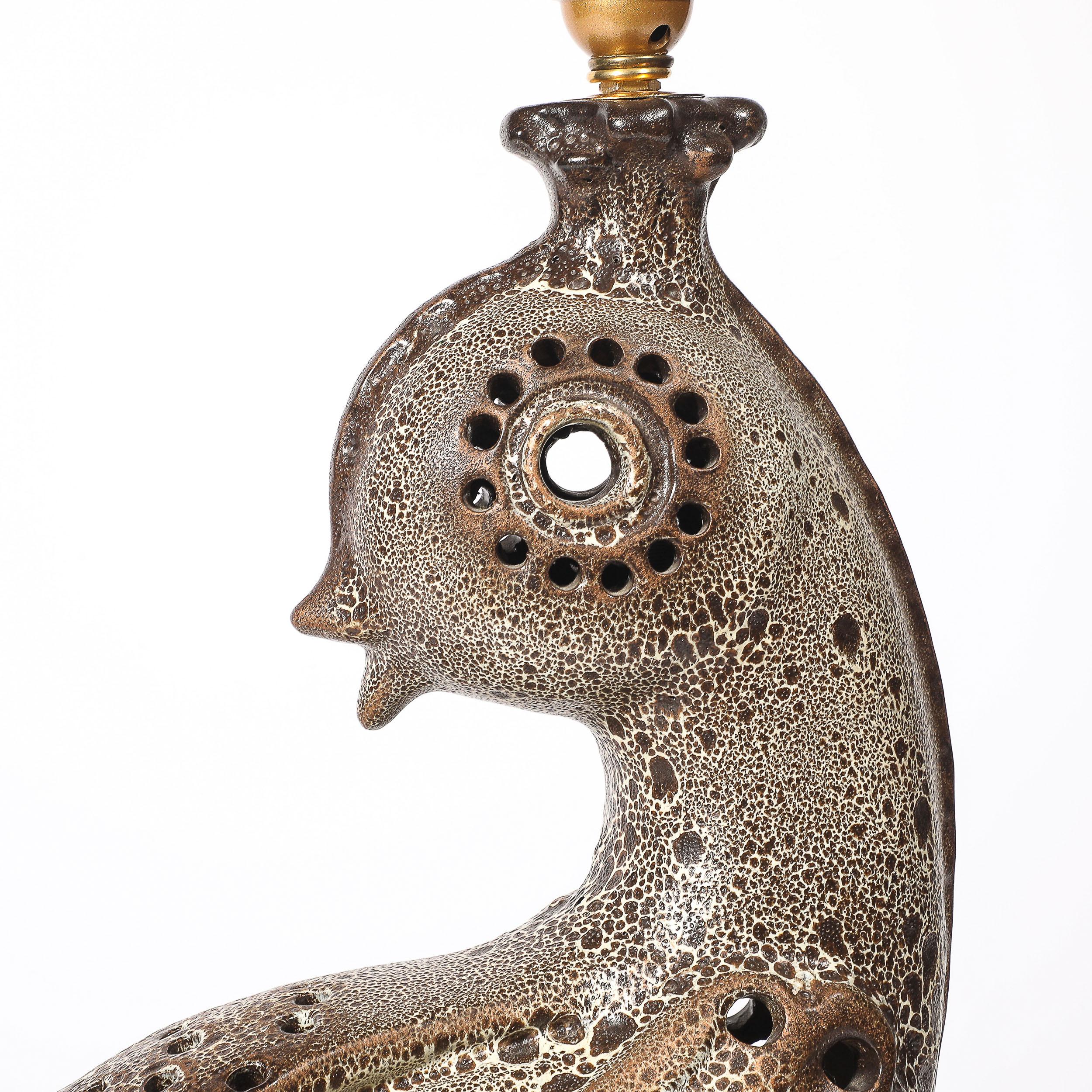 Mid-Century Peacock Table Lamp in Ceramic with Textural Gradient Umber Glaze For Sale 14