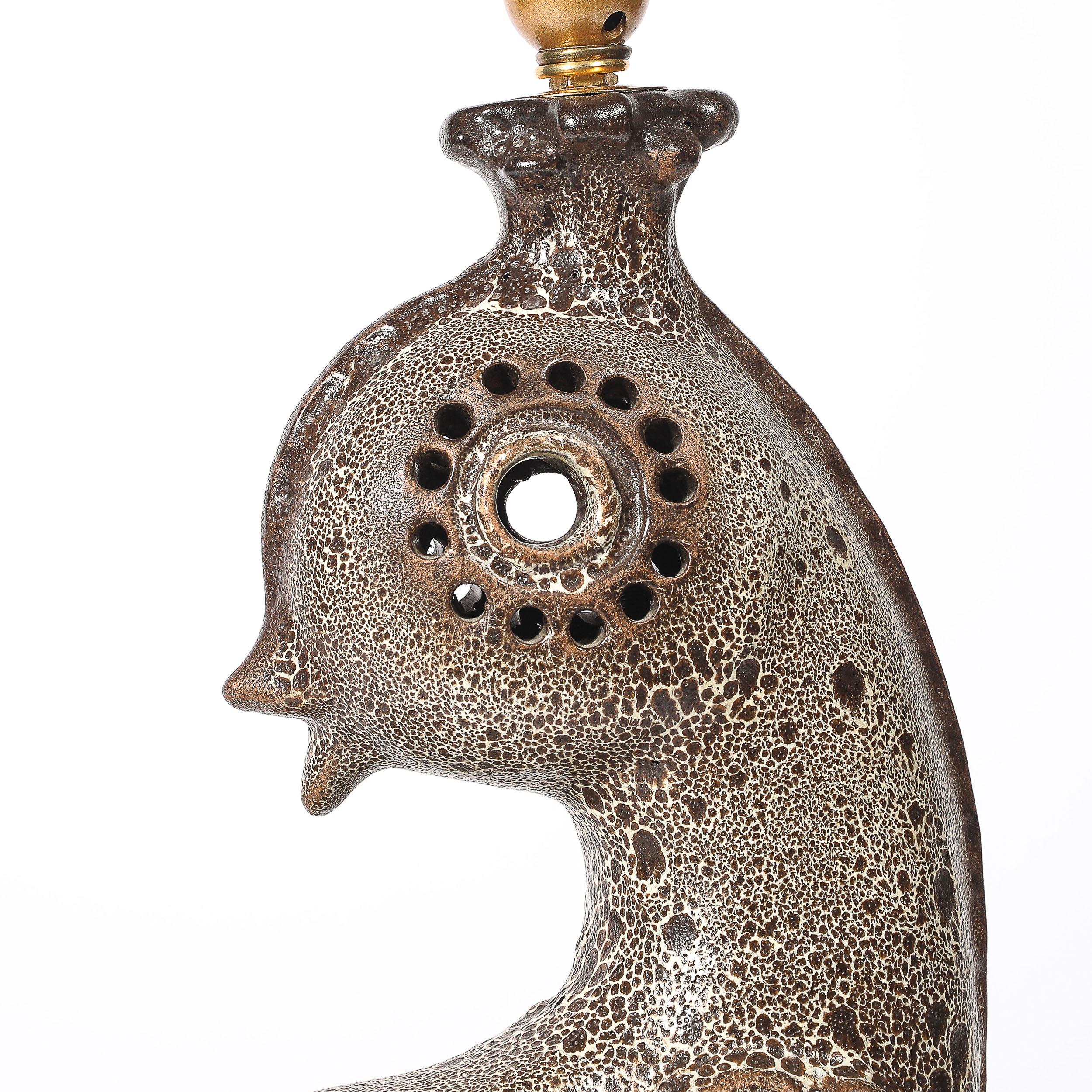 Mid-Century Peacock Table Lamp in Ceramic with Textural Gradient Umber Glaze For Sale 1
