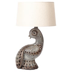Mid-Century Peacock Table Lamp in Ceramic with Textural Gradient Umber Glaze