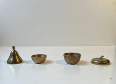 Mid-century Pear & Apple Lidded Jars in Patinated Brass