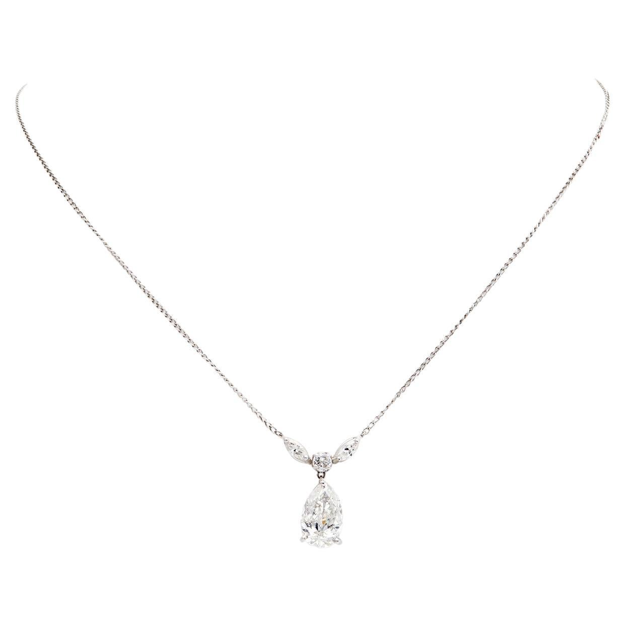 Midcentury Pear Cut Diamond 14k White Gold Chain Necklace