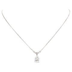 Midcentury Pear Cut Diamond 14k White Gold Chain Necklace