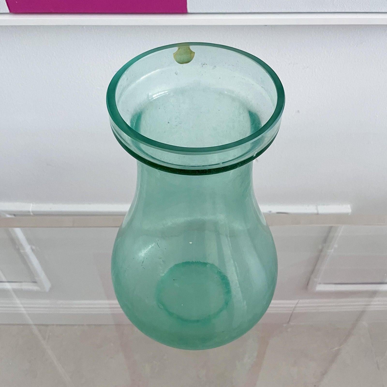 Mid-Century Modern Mid Century Pear Shaped Green Seguso Scavo Murano Glass Vase