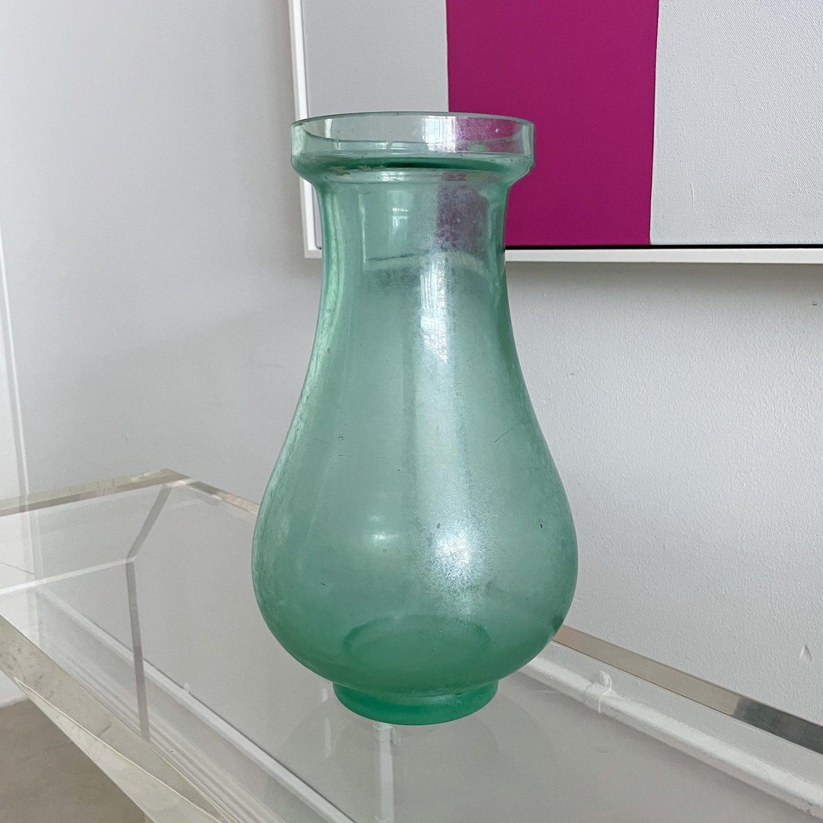 Italian Mid Century Pear Shaped Green Seguso Scavo Murano Glass Vase