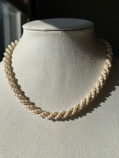 Mid Century Pearl & 14k Yellow Gold Twisted Rope Necklace