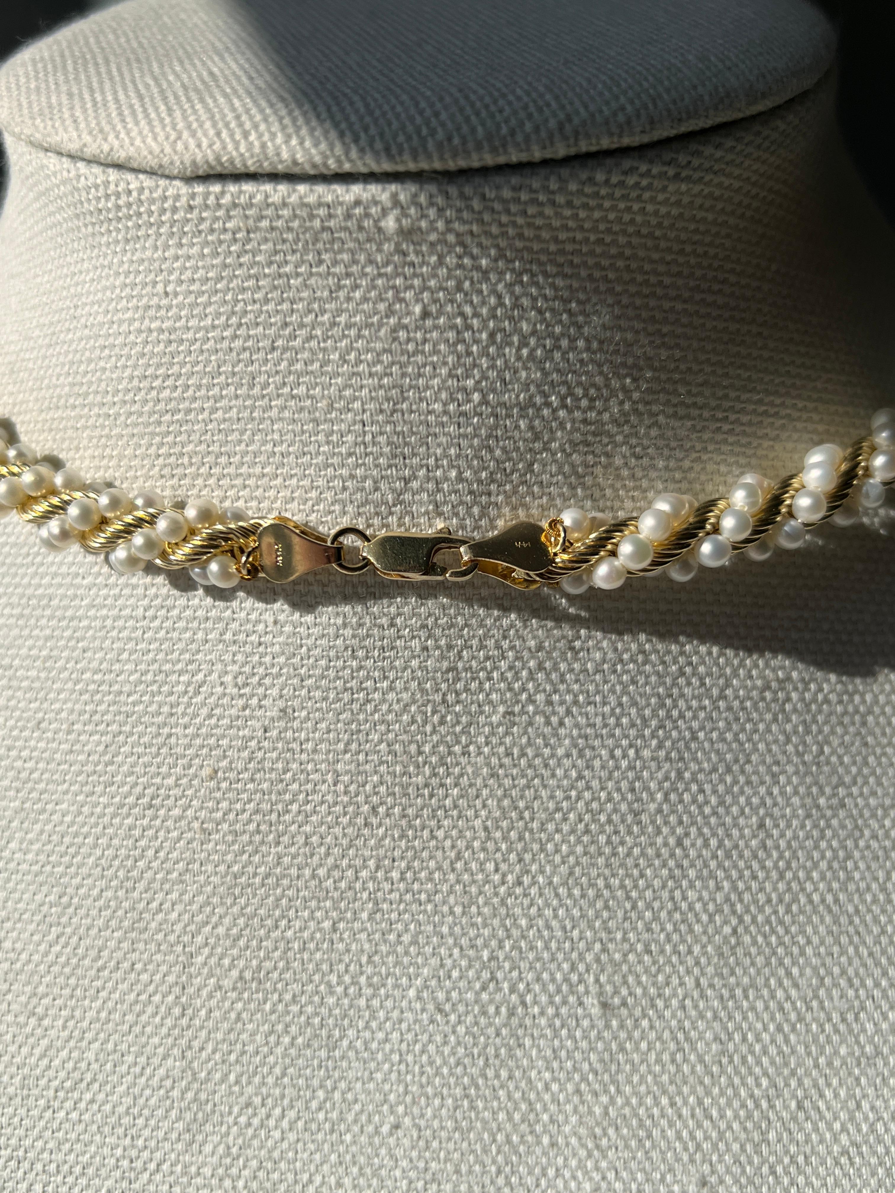 Mid Century Pearl and 14k Yellow Gold Twisted Rope Necklace For Sale at ...