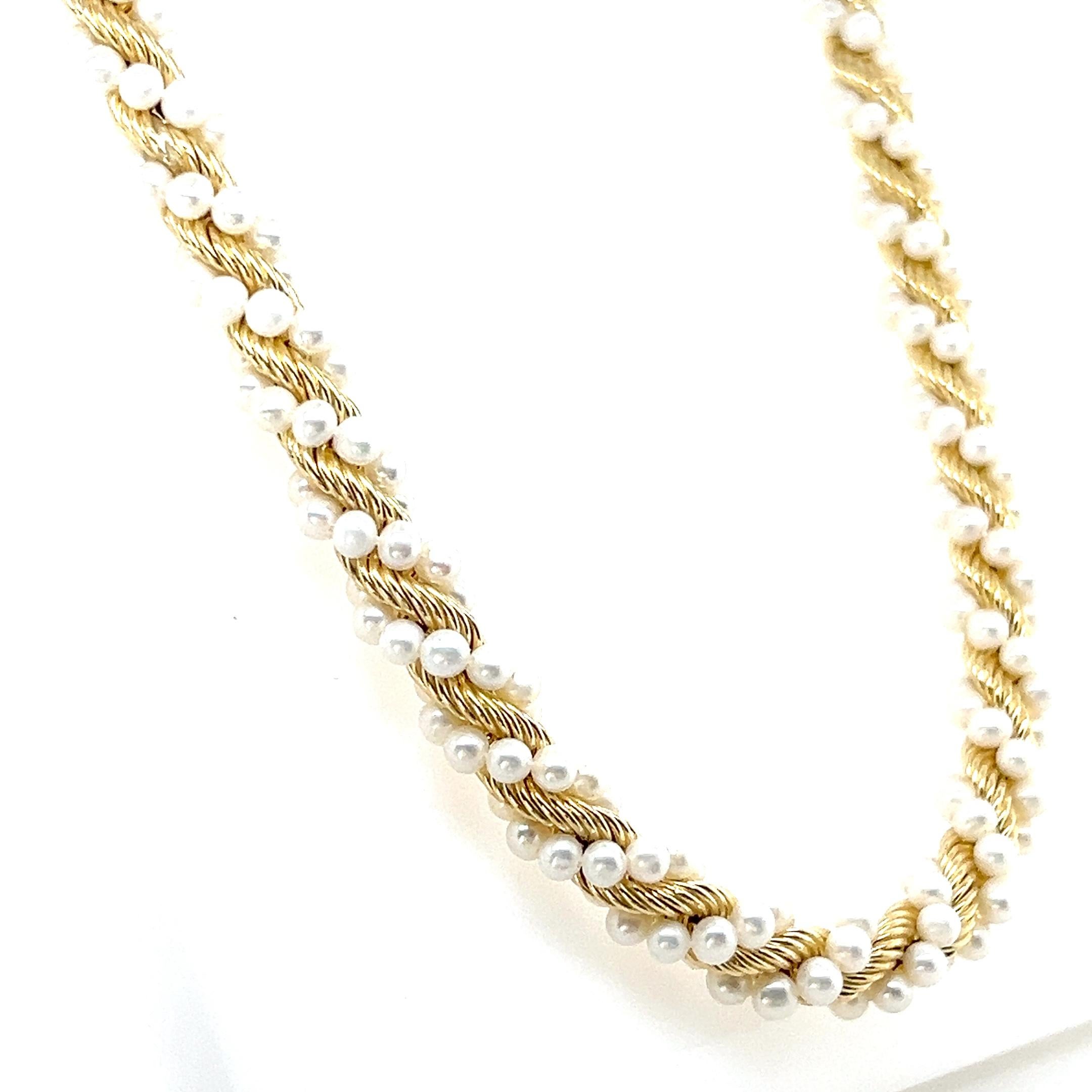 Mid Century Pearl and 14k Yellow Gold Twisted Rope Necklace For Sale at ...