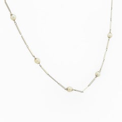 Mid Century pearl 18k white gold bar link necklace