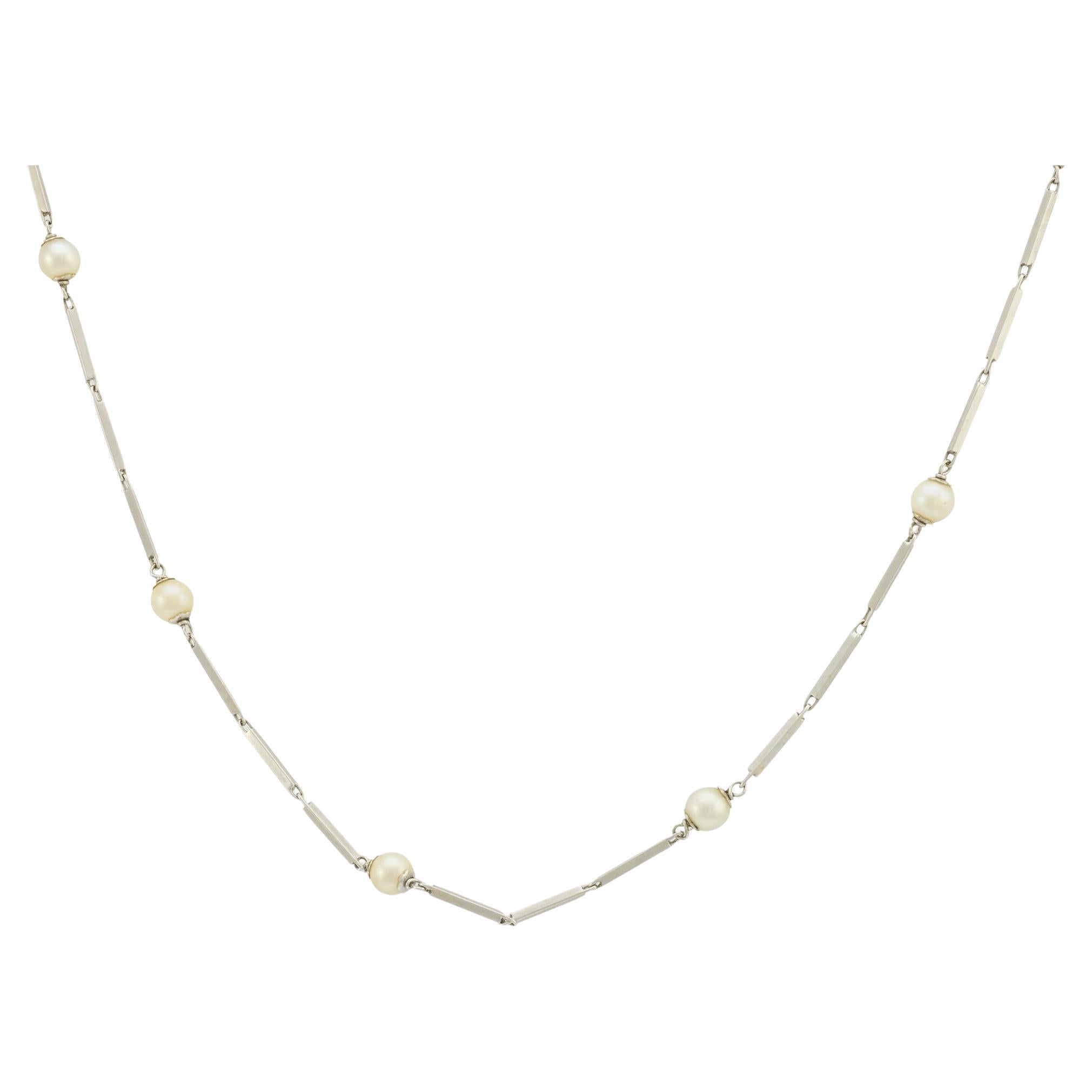 Collana a maglie con perle in oro bianco 18 carati del Mid Century in vendita