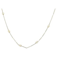 Mid Century pearl 18k white gold bar link necklace