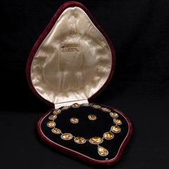 Mid-Century Pearl Citrine Quartz Earrings Necklace Demi-Parure Set Portuguese