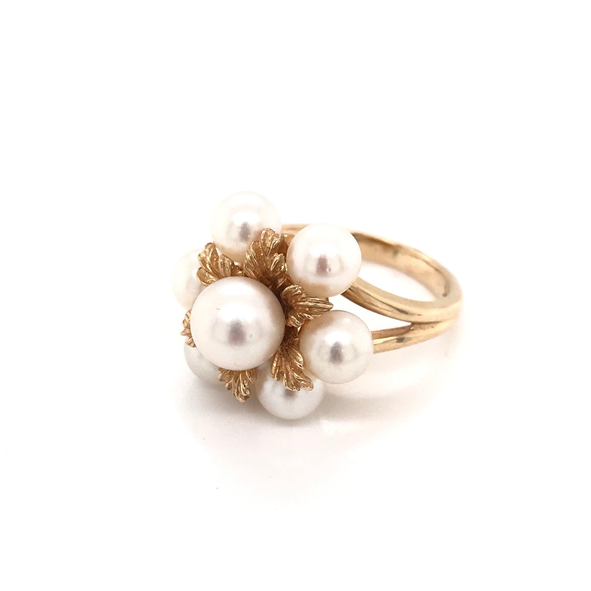 Retro Mid Century Pearl Cluster Ring For Sale