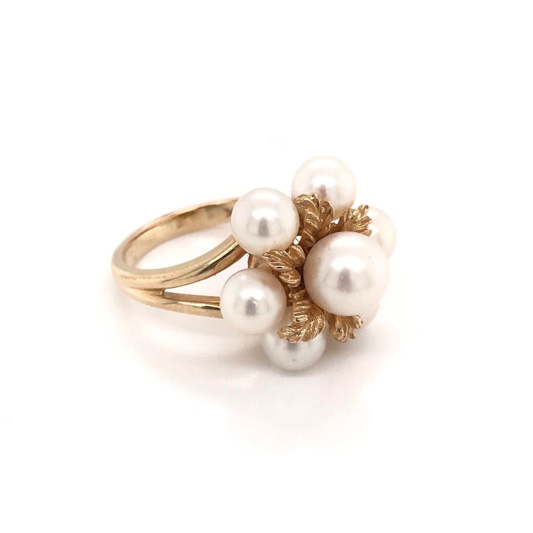 Bead Mid Century Pearl Cluster Ring For Sale