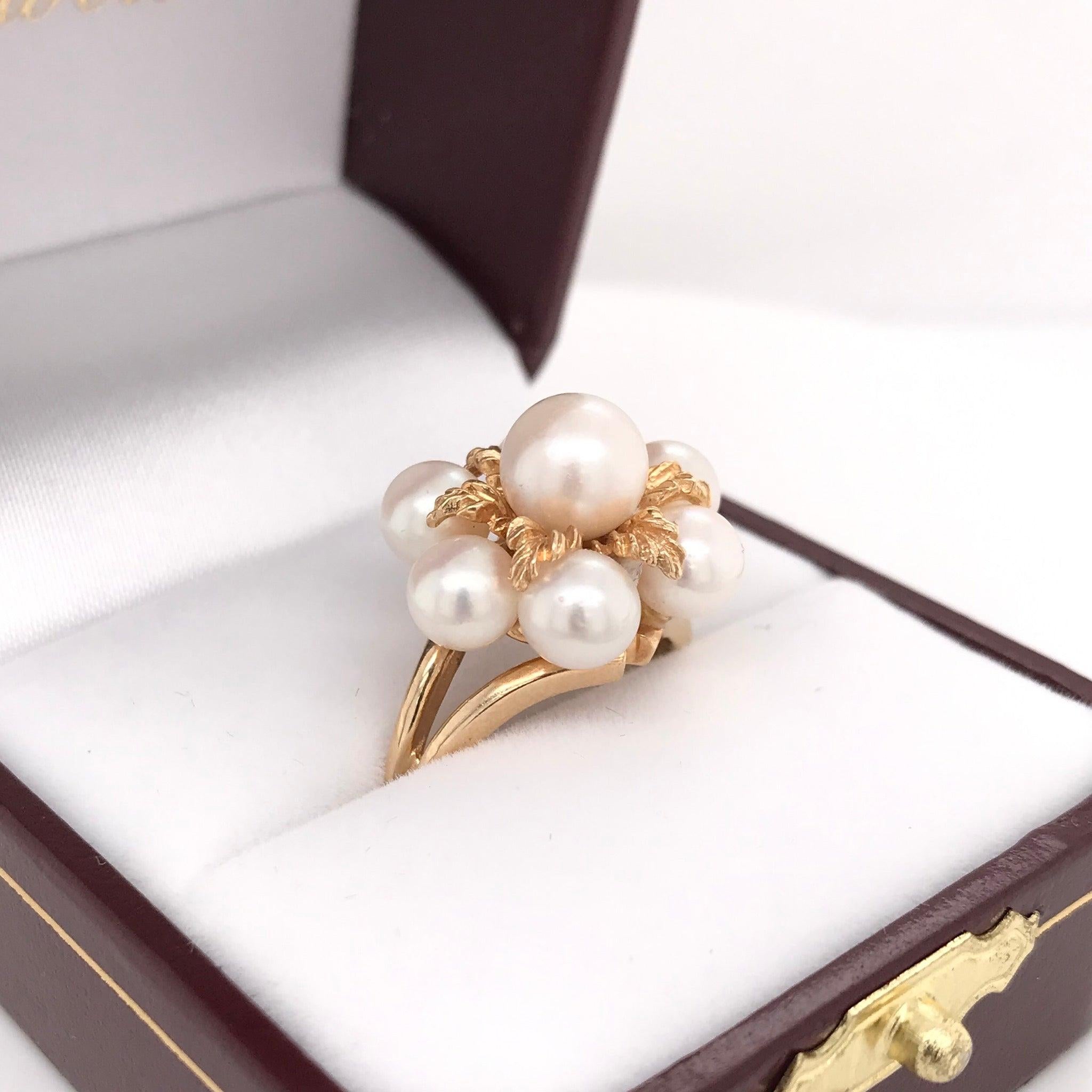 Women's Mid Century Pearl Cluster Ring For Sale