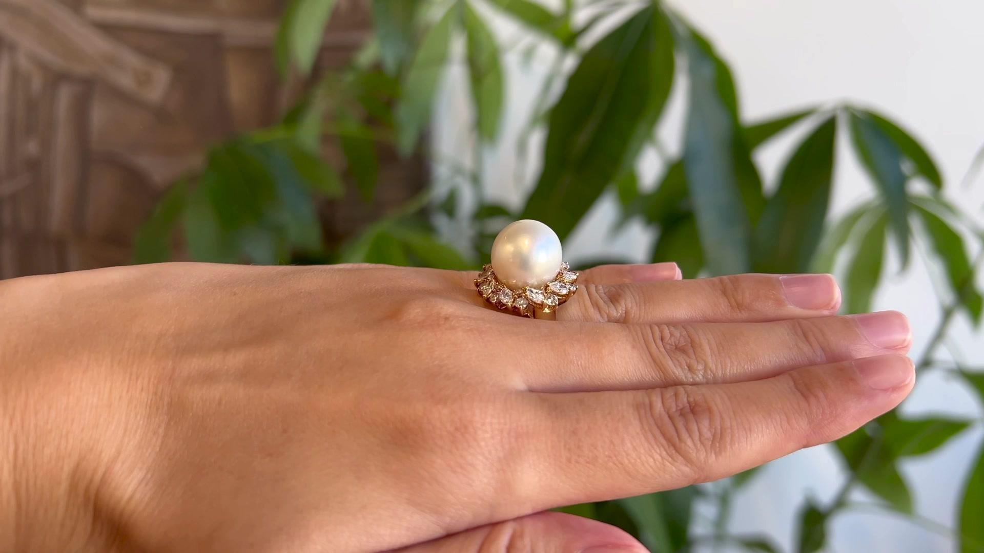 Mid Century Pearl Diamond 18 Karat Yellow Gold Cocktail Ring In Excellent Condition In Beverly Hills, CA