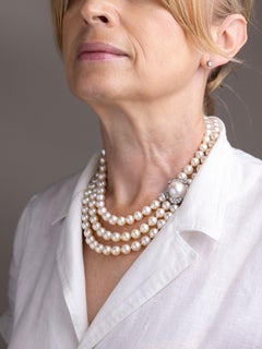 Mid Century Pearl & Diamond Necklace