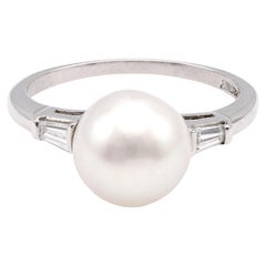 Mid-Century Pearl Diamond Platinum Ring