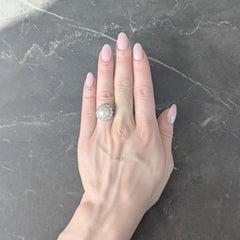 Mid-Century Pearl Diamond Platinum Vintage Halo Ring