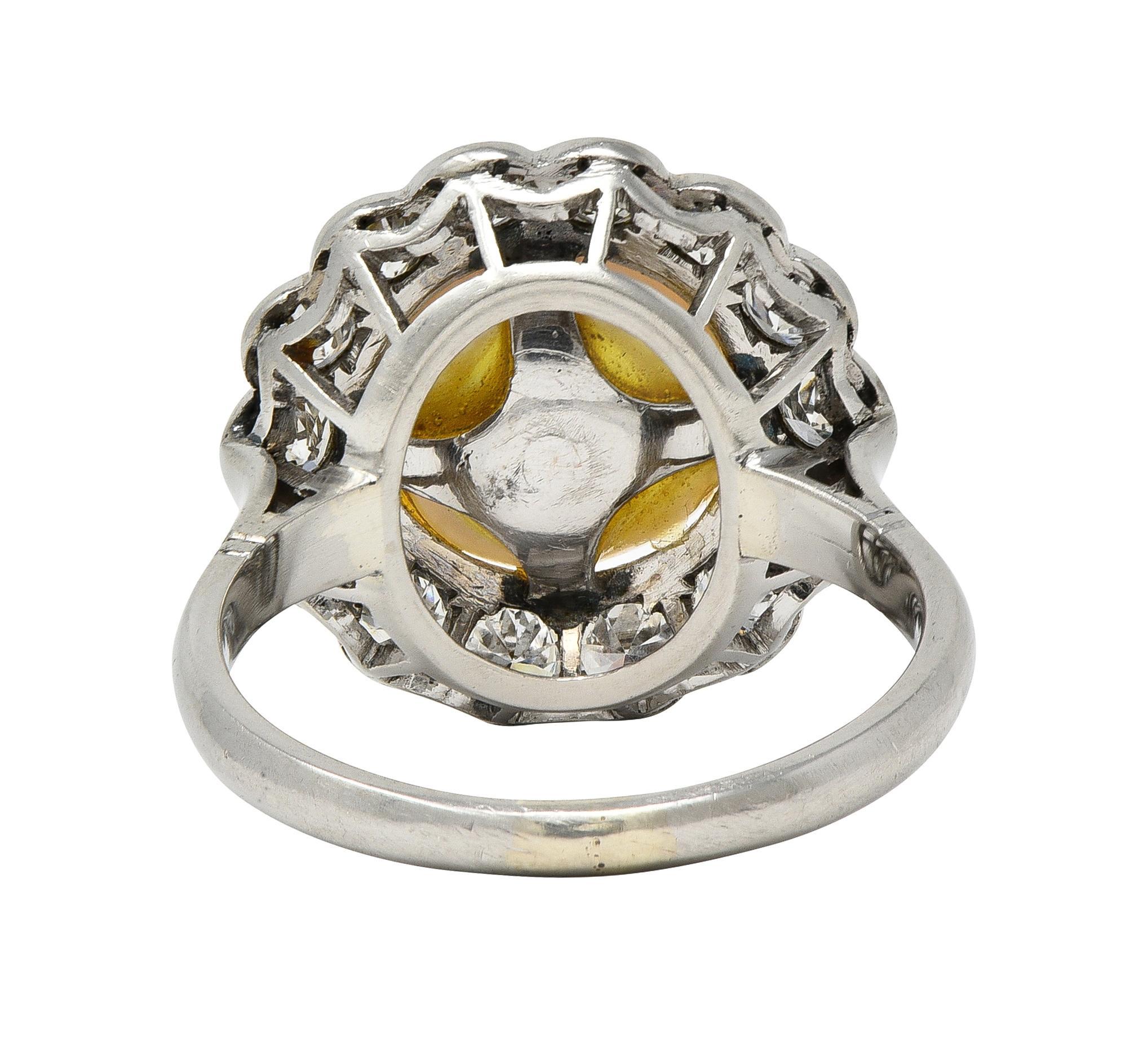 da uomo o donna Anello aureola vintage in platino con diamante e perla di metà secolo in vendita