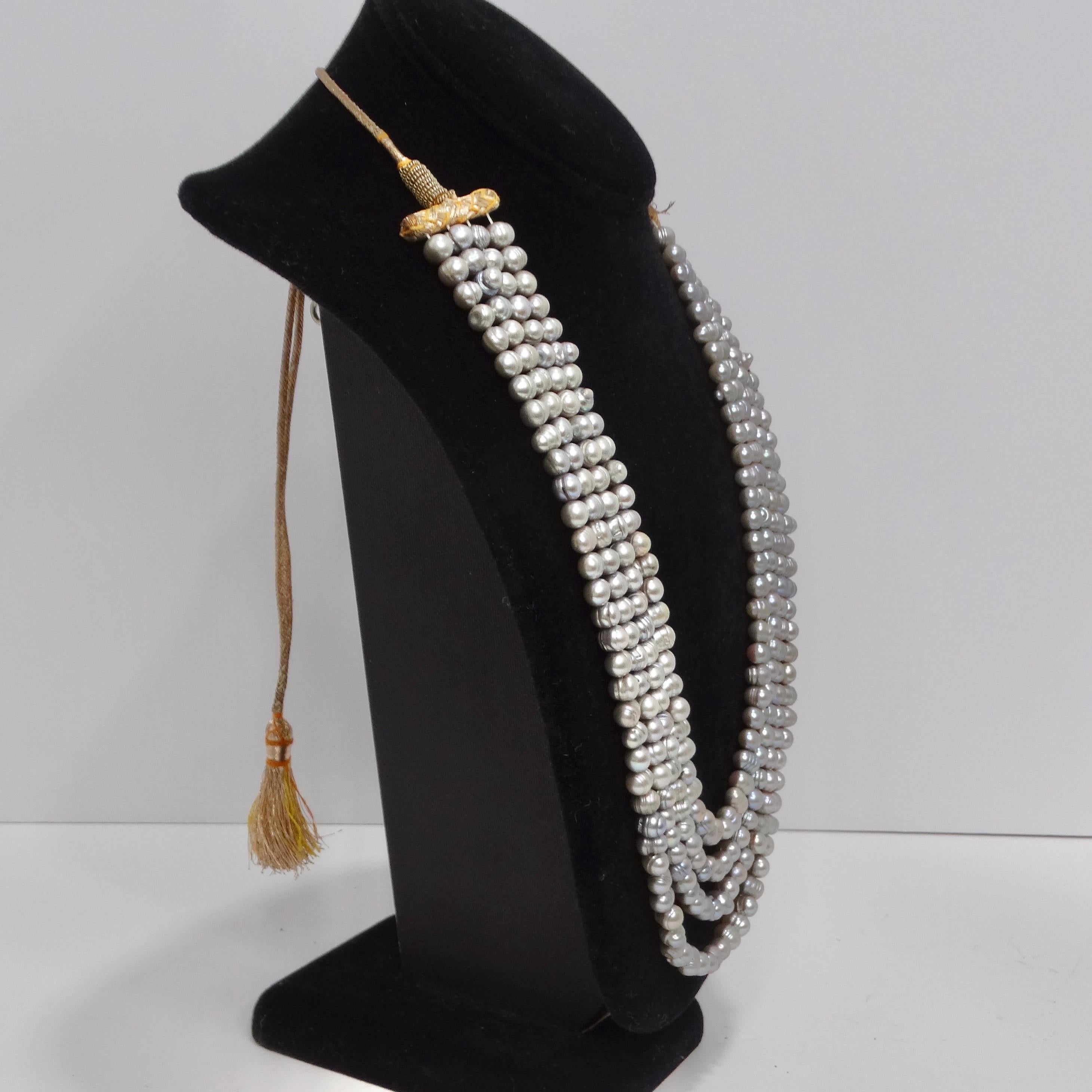 Mid Century Pearl Tassel Necklace For Sale 1