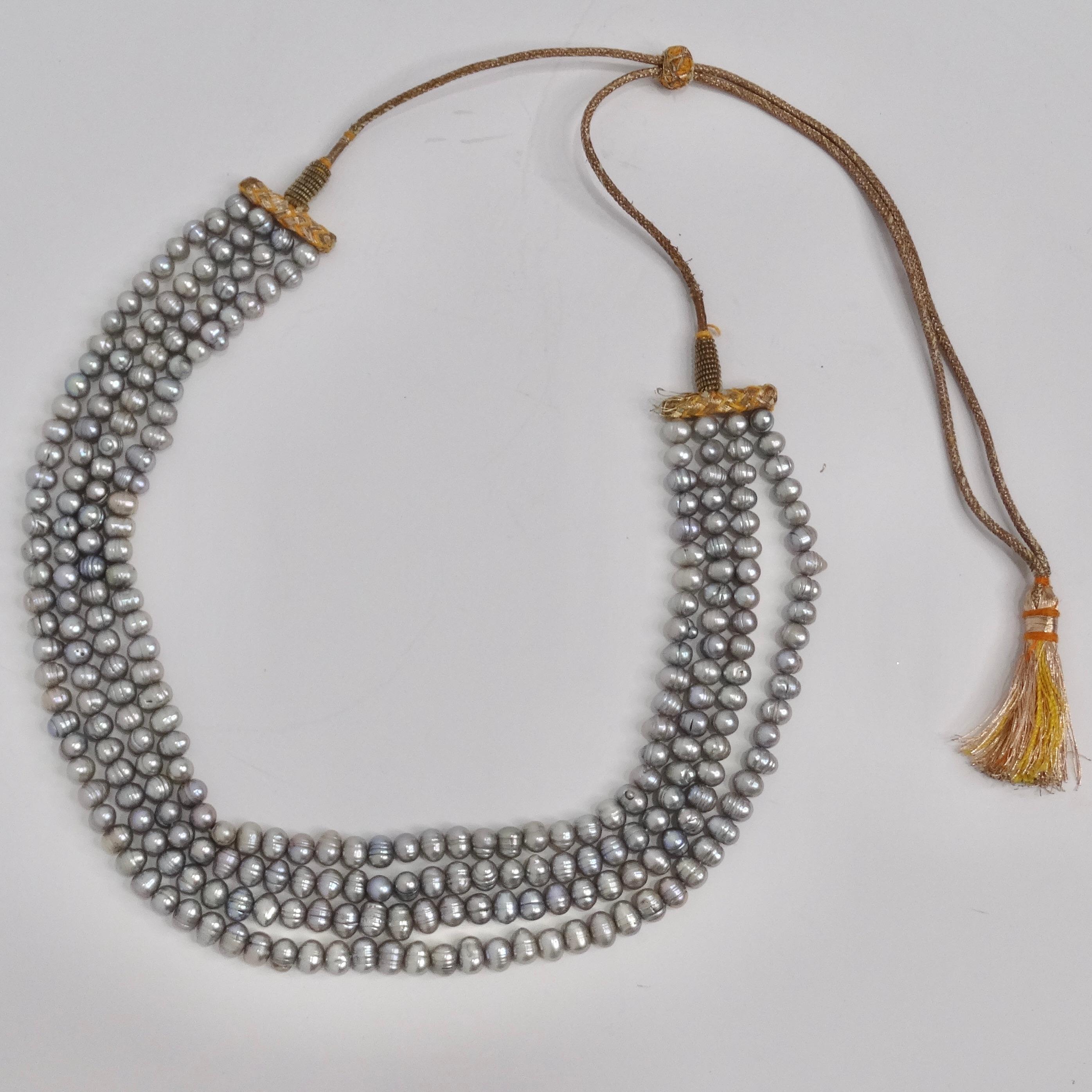 Mid Century Pearl Tassel Necklace For Sale 4