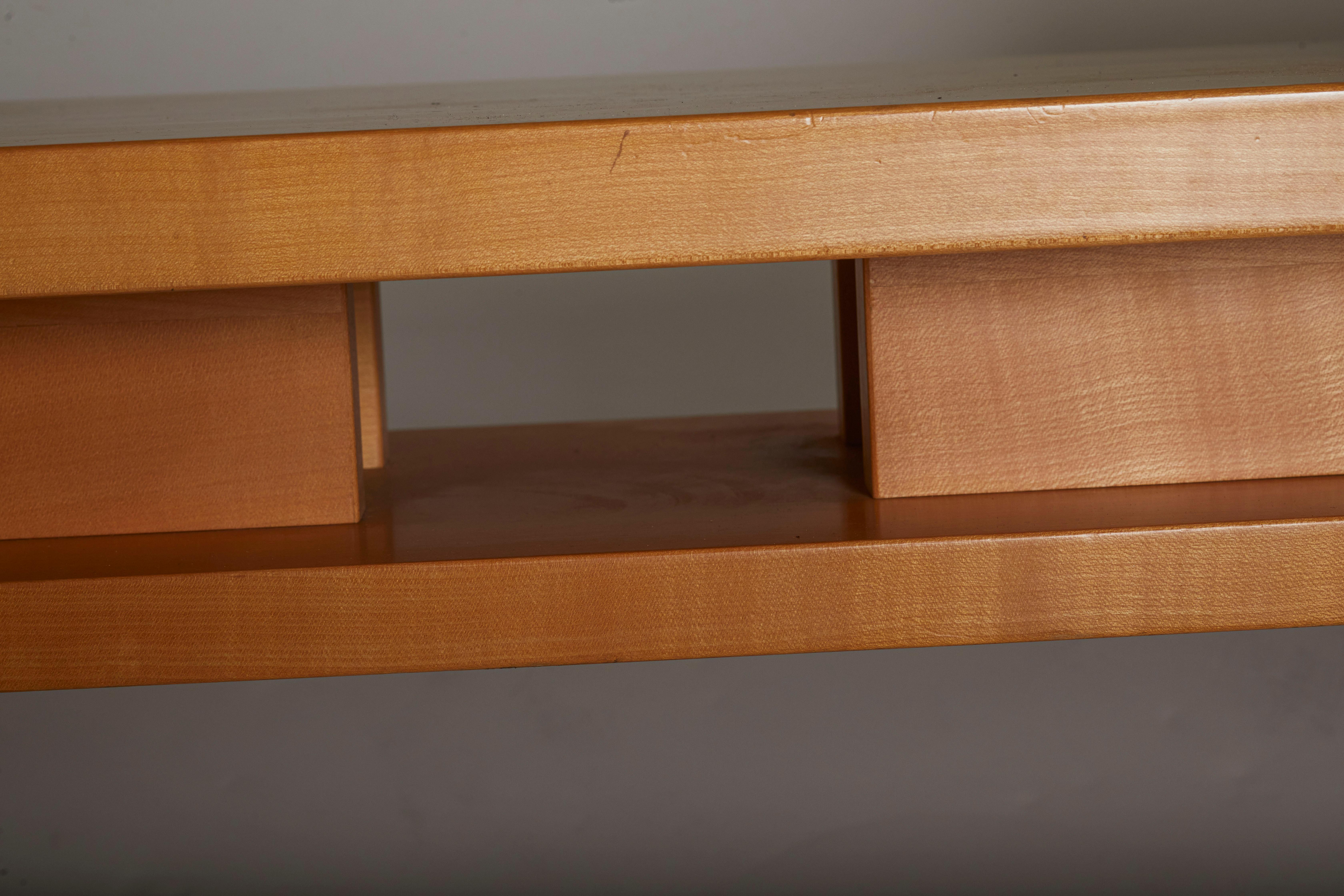 Late 20th Century Mid Century Pearwood & Upholstery Bench, France 1970s For Sale
