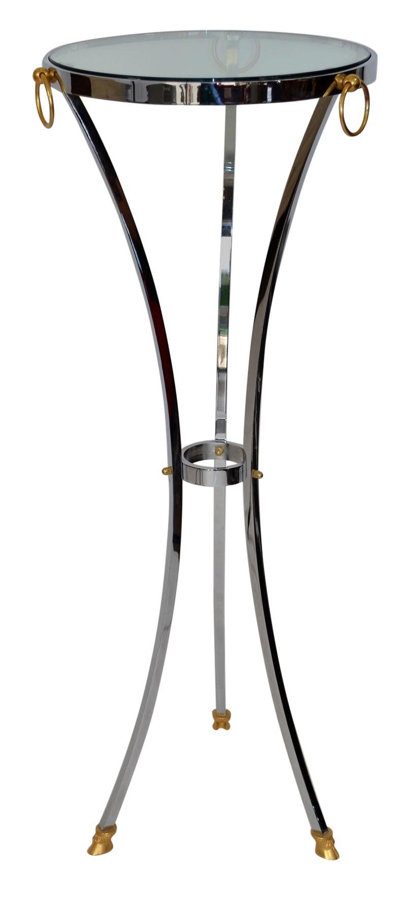 Mid Century Pedestal in Chrome Glass and Brass by Maison Jansen