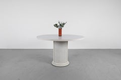 Mid-Century Pedestal Table, White Laminate Top, Lacquered Rattan Base
