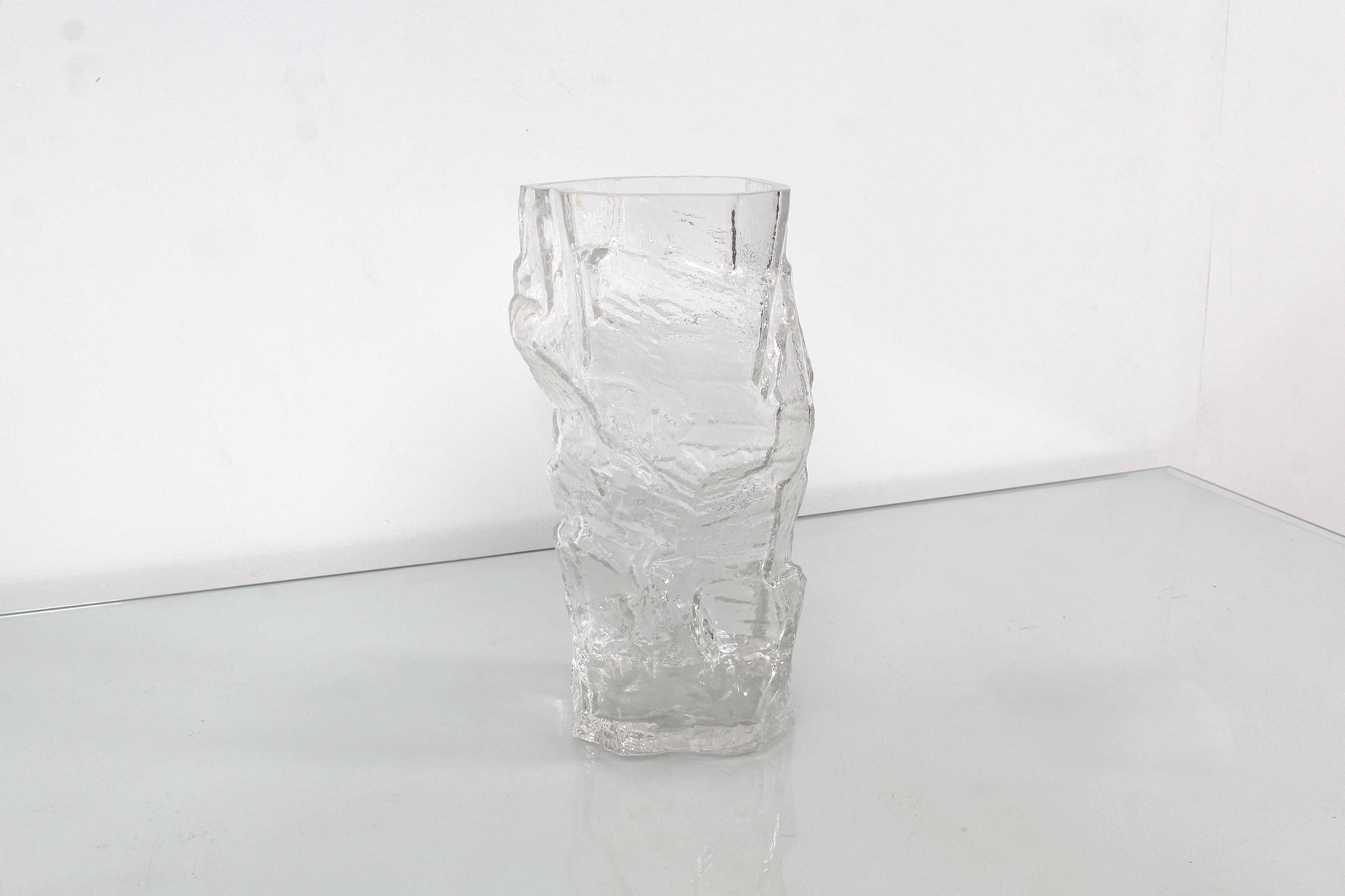 Art Glass Midcentury Peill & Putzler Thick Glacier Glass Vase, Germany, 1970s For Sale