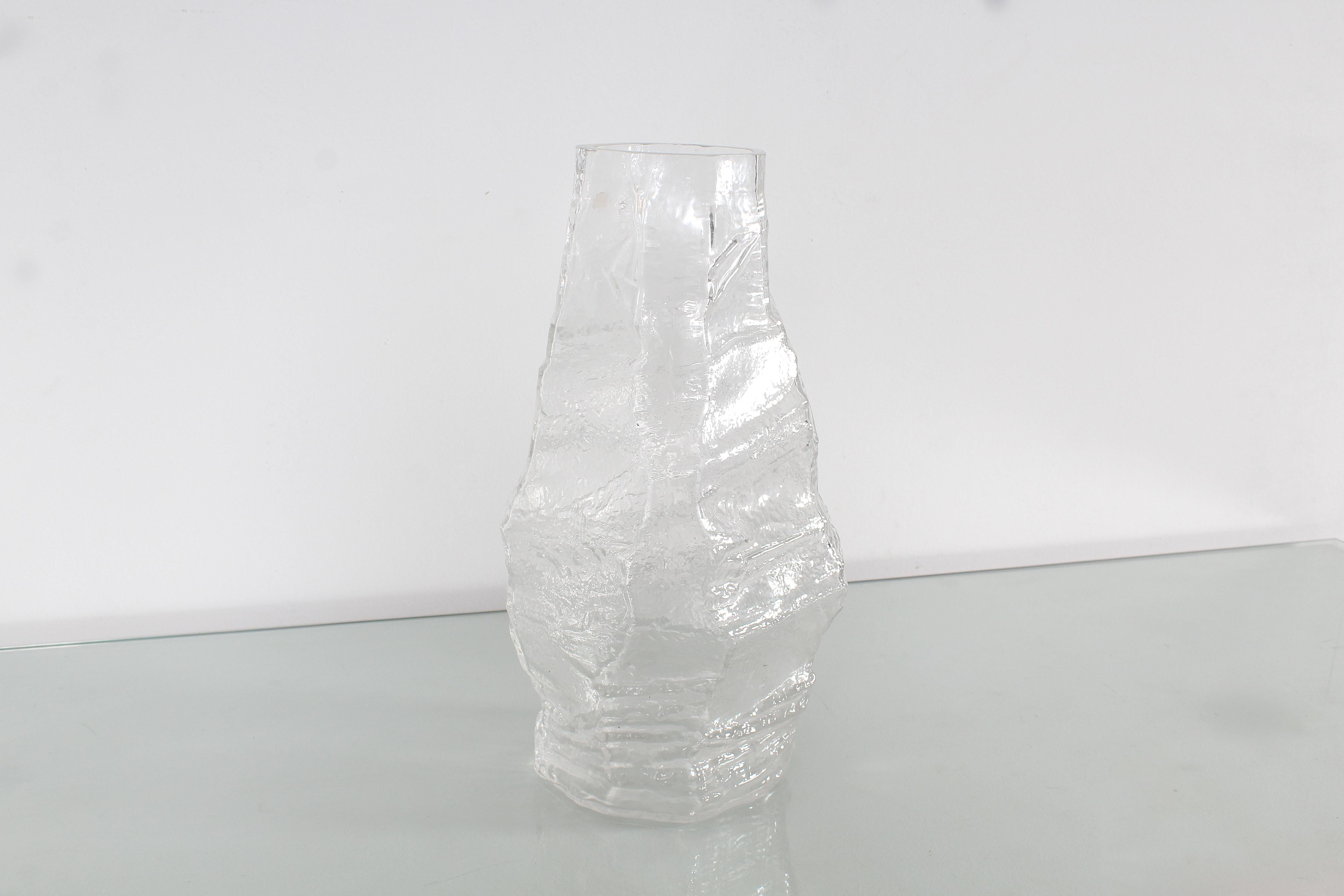 Late 20th Century Midcentury Peill & Putzler Thick Glacier Glass Vase, Germany, 1970s For Sale
