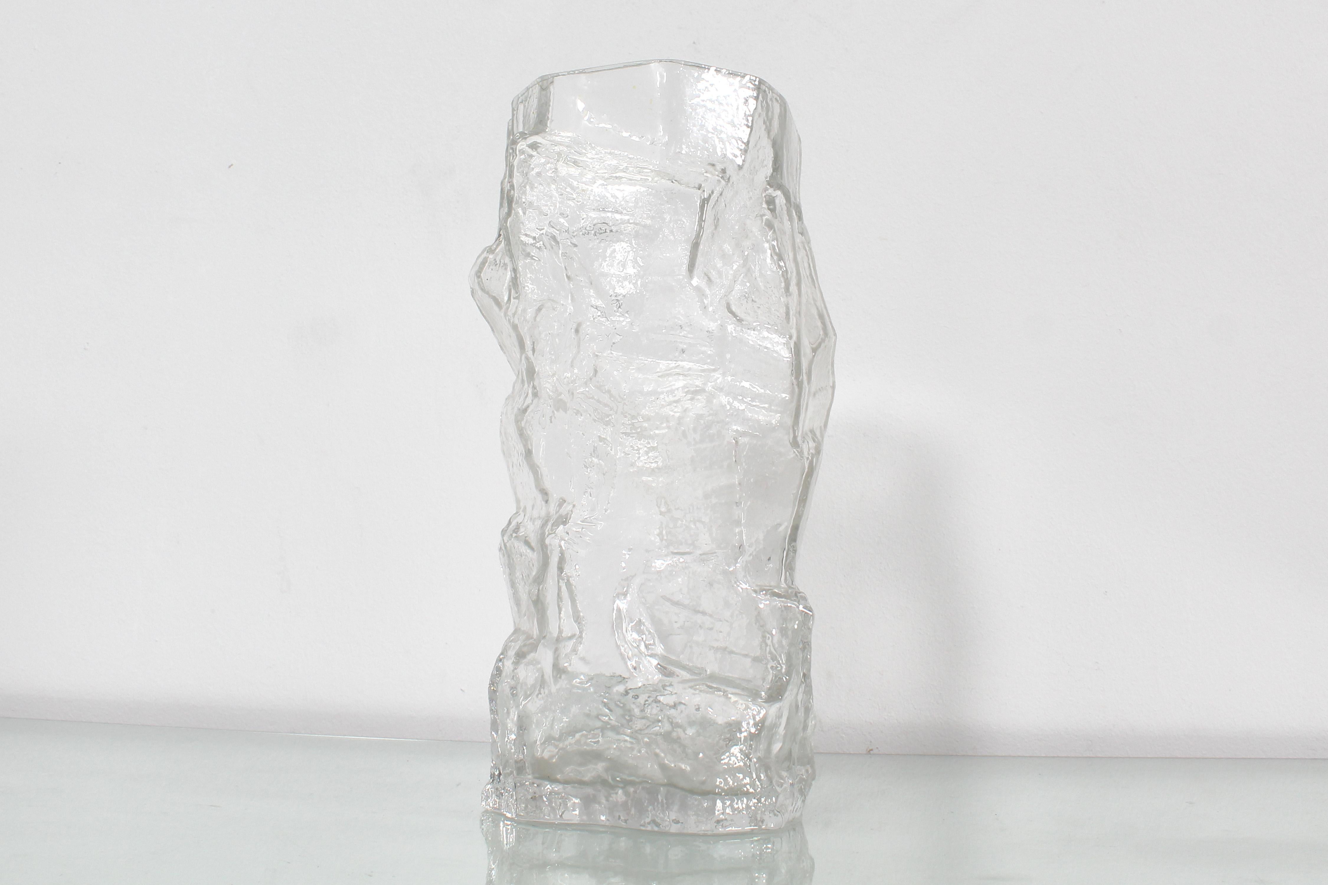 Art Glass Midcentury Peill & Putzler Thick Glacier Glass Vase, Germany, 1970s For Sale