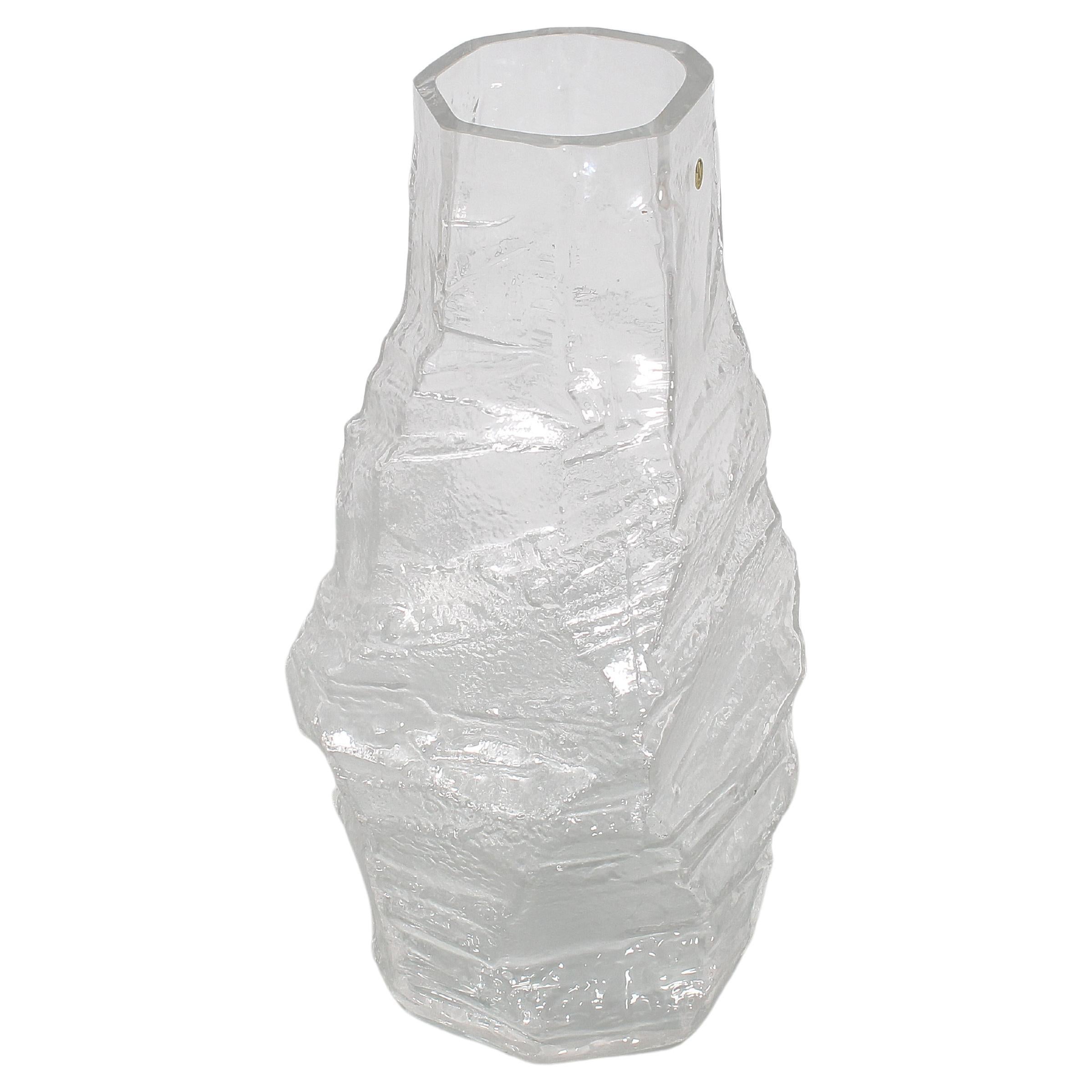 Midcentury Peill & Putzler Thick Glacier Glass Vase, Germany, 1970s