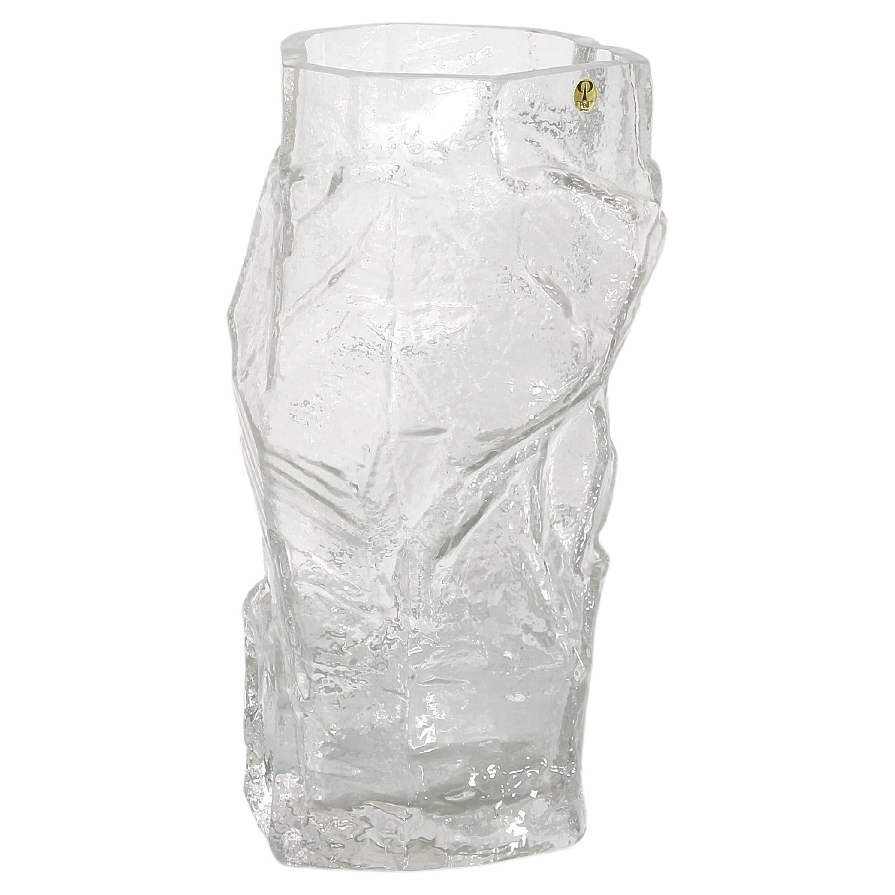 Midcentury Peill & Putzler Thick Glacier Glass Vase, Germany, 1970s For Sale