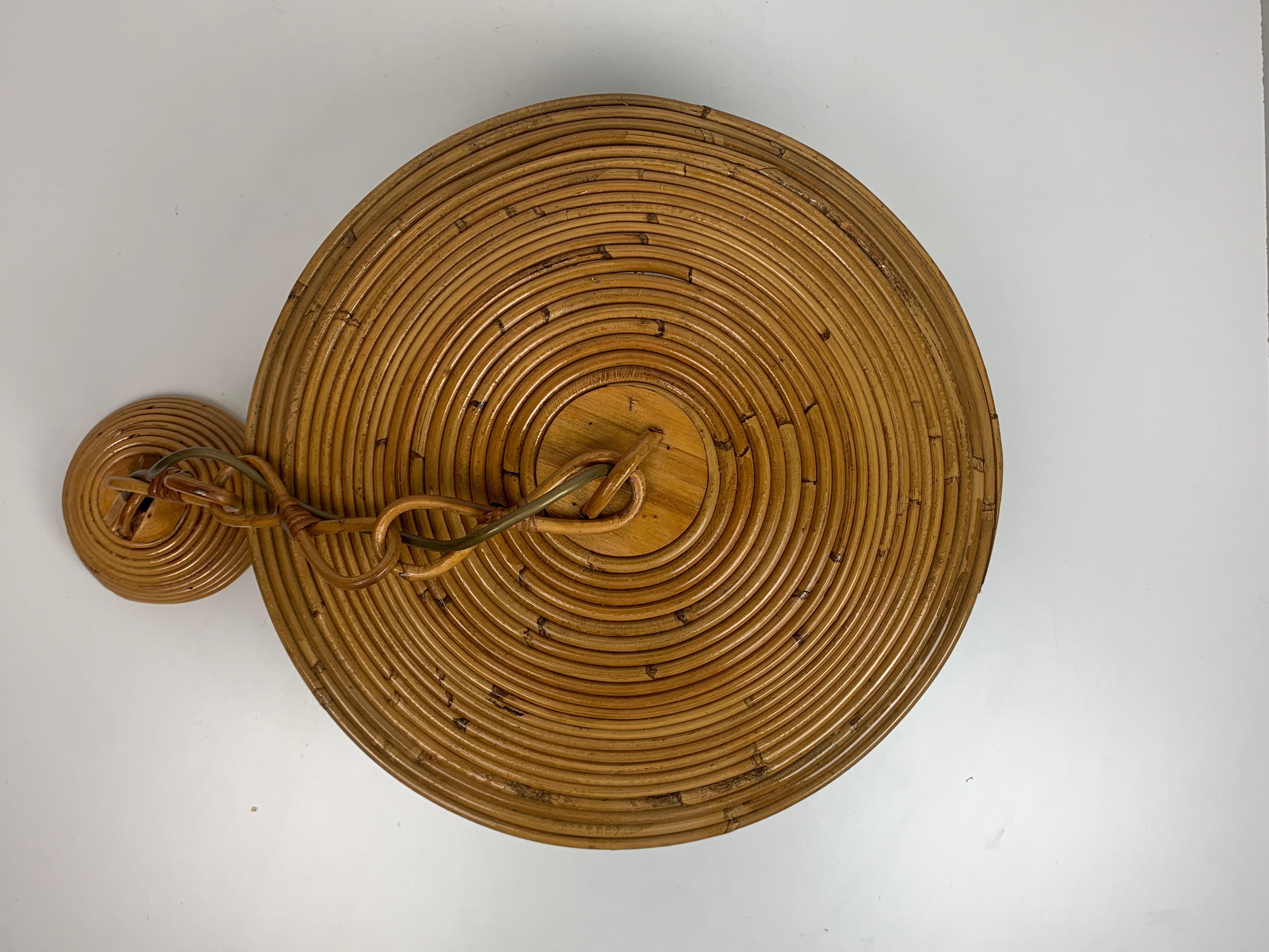 Mid-Century Pencil Reed Rattan Bamboo Pendant Hanging Lamp, Italy, 1970s 8