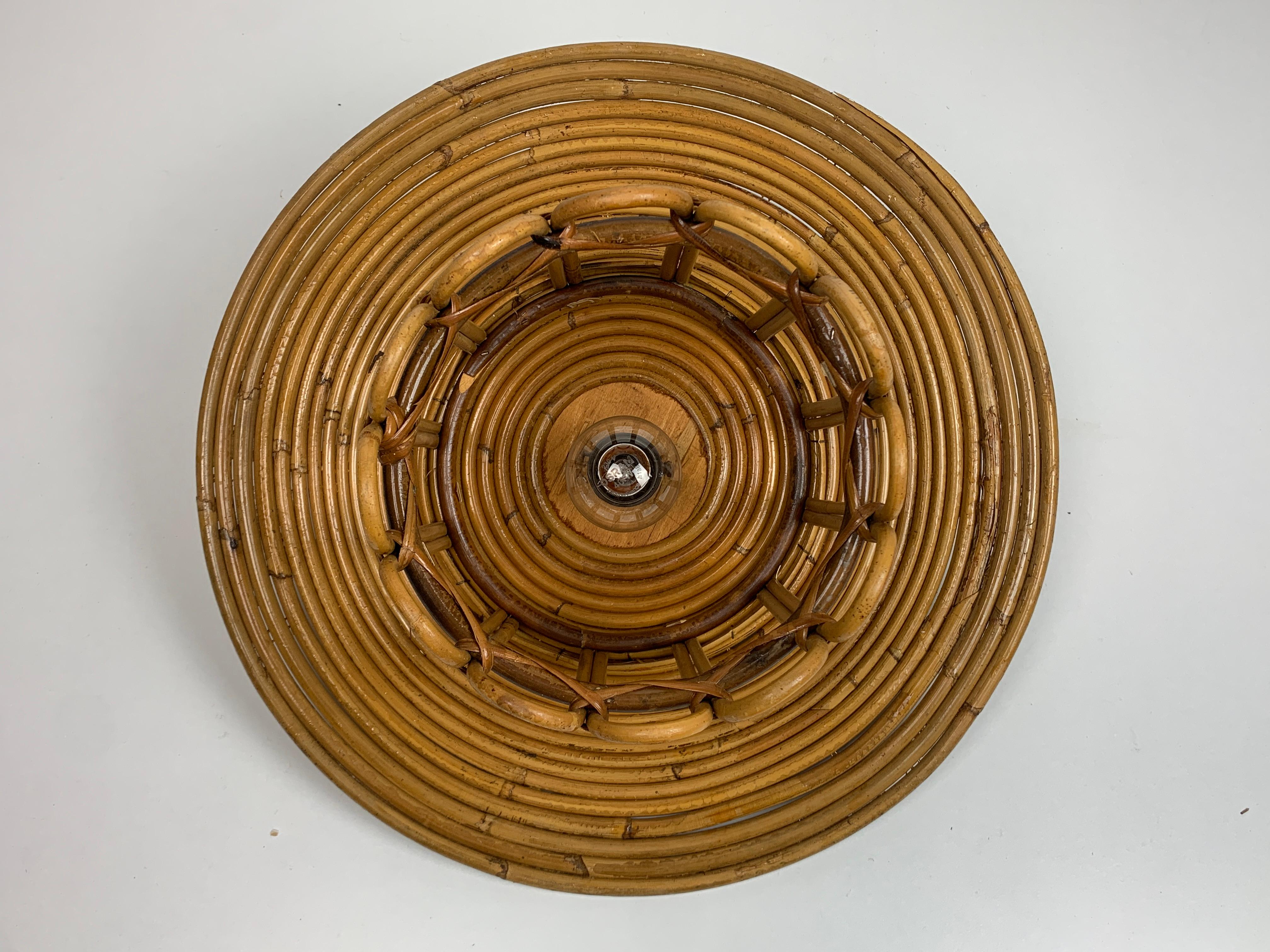 Mid-Century Pencil Reed Rattan Bamboo Pendant Hanging Lamp, Italy, 1970s 9