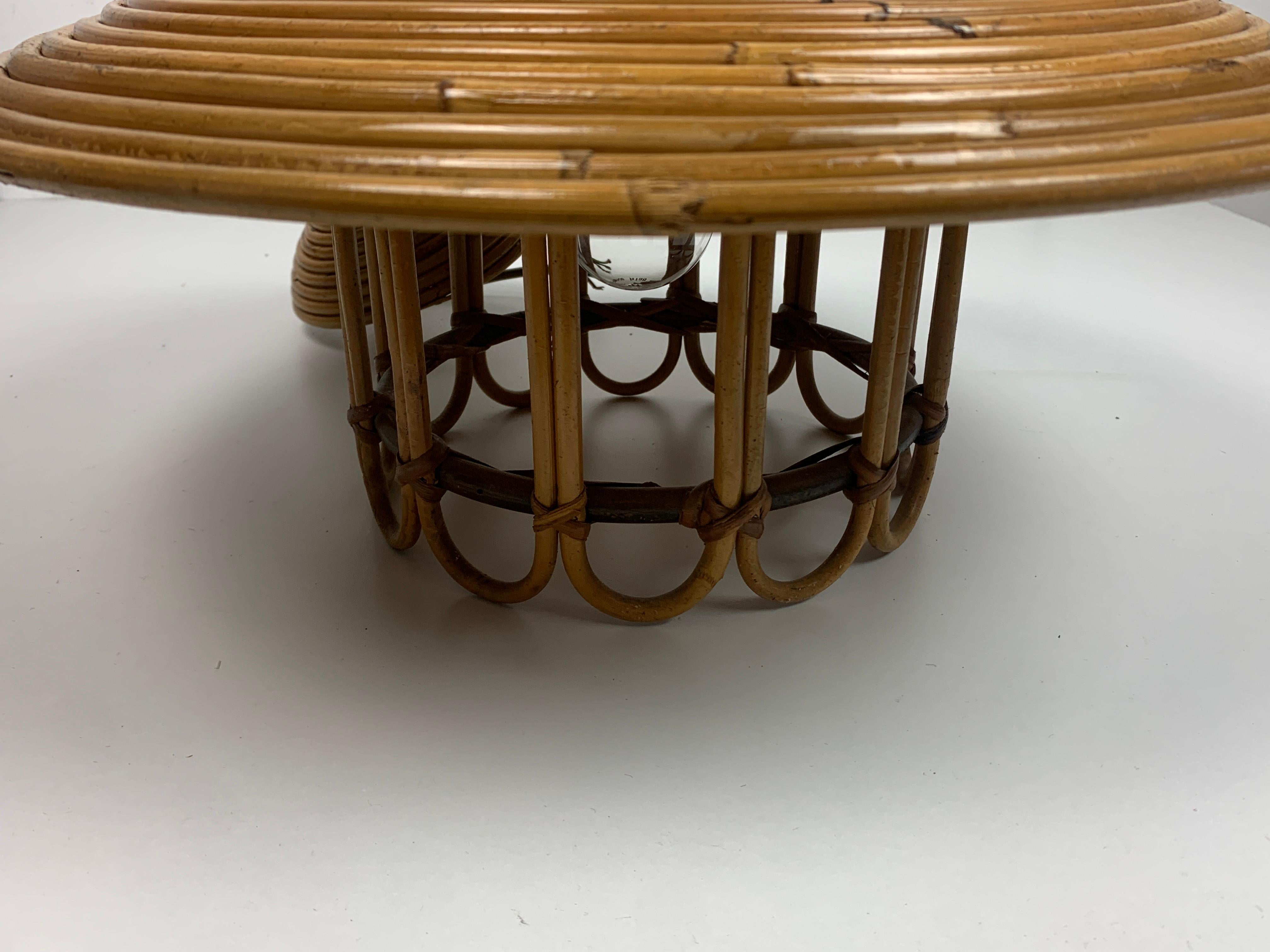 Mid-Century Pencil Reed Rattan Bamboo Pendant Hanging Lamp, Italy, 1970s 10