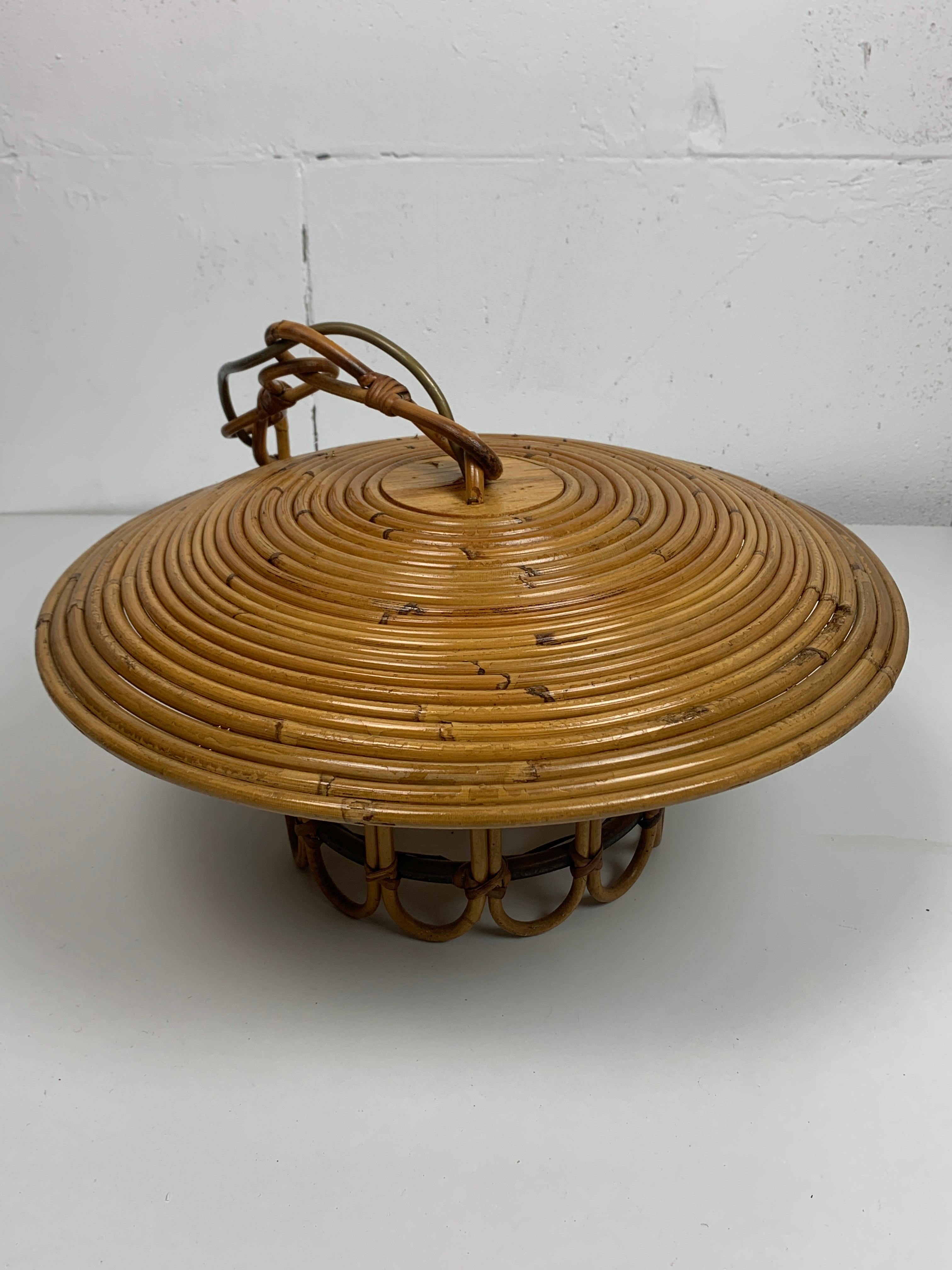 Mid-Century Pencil Reed Rattan Bamboo Pendant Hanging Lamp, Italy, 1970s 11