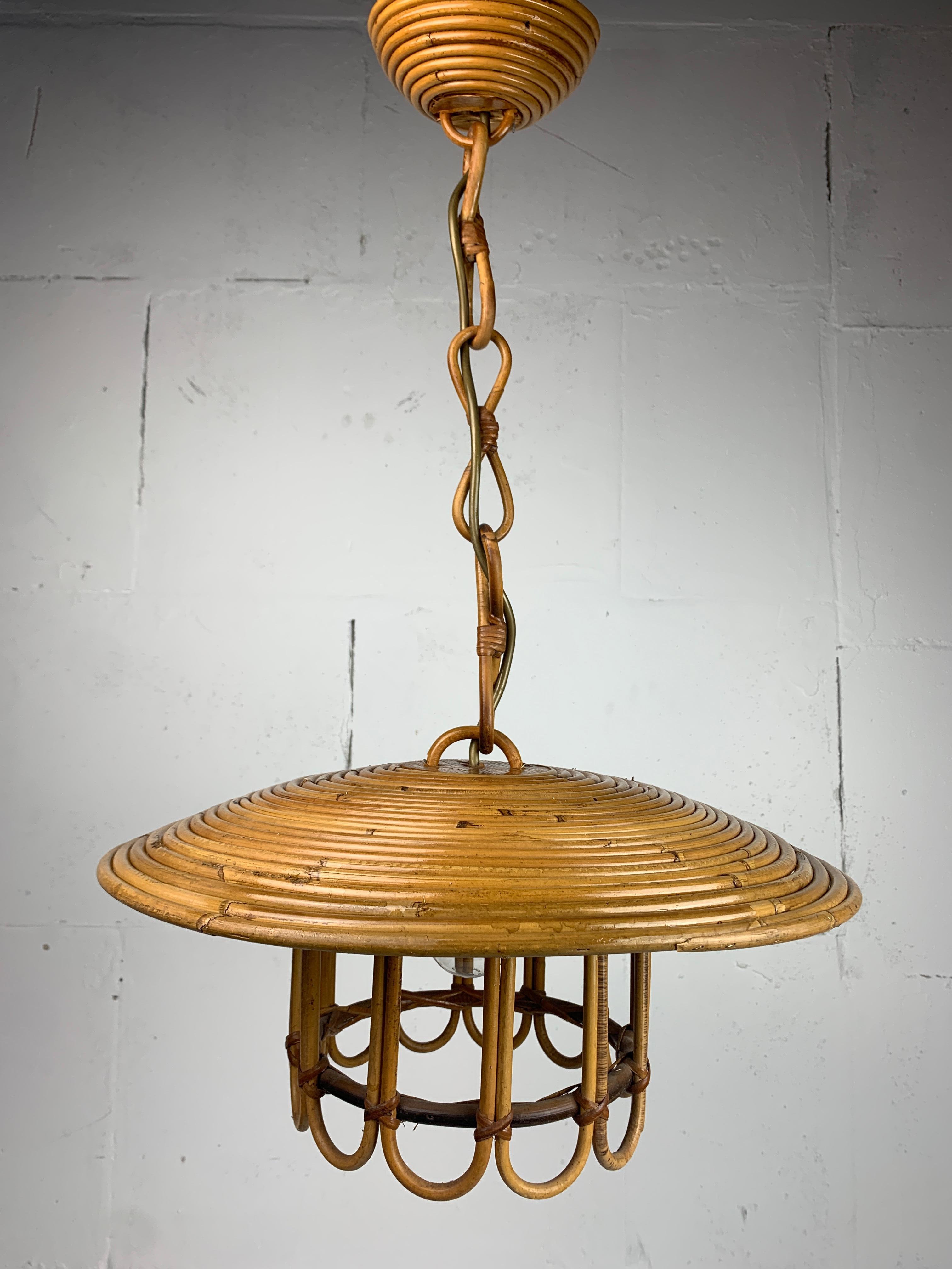 Mid-Century Pencil Reed Rattan Bamboo Pendant Hanging Lamp, Italy, 1970s In Good Condition In Zaandam, NL
