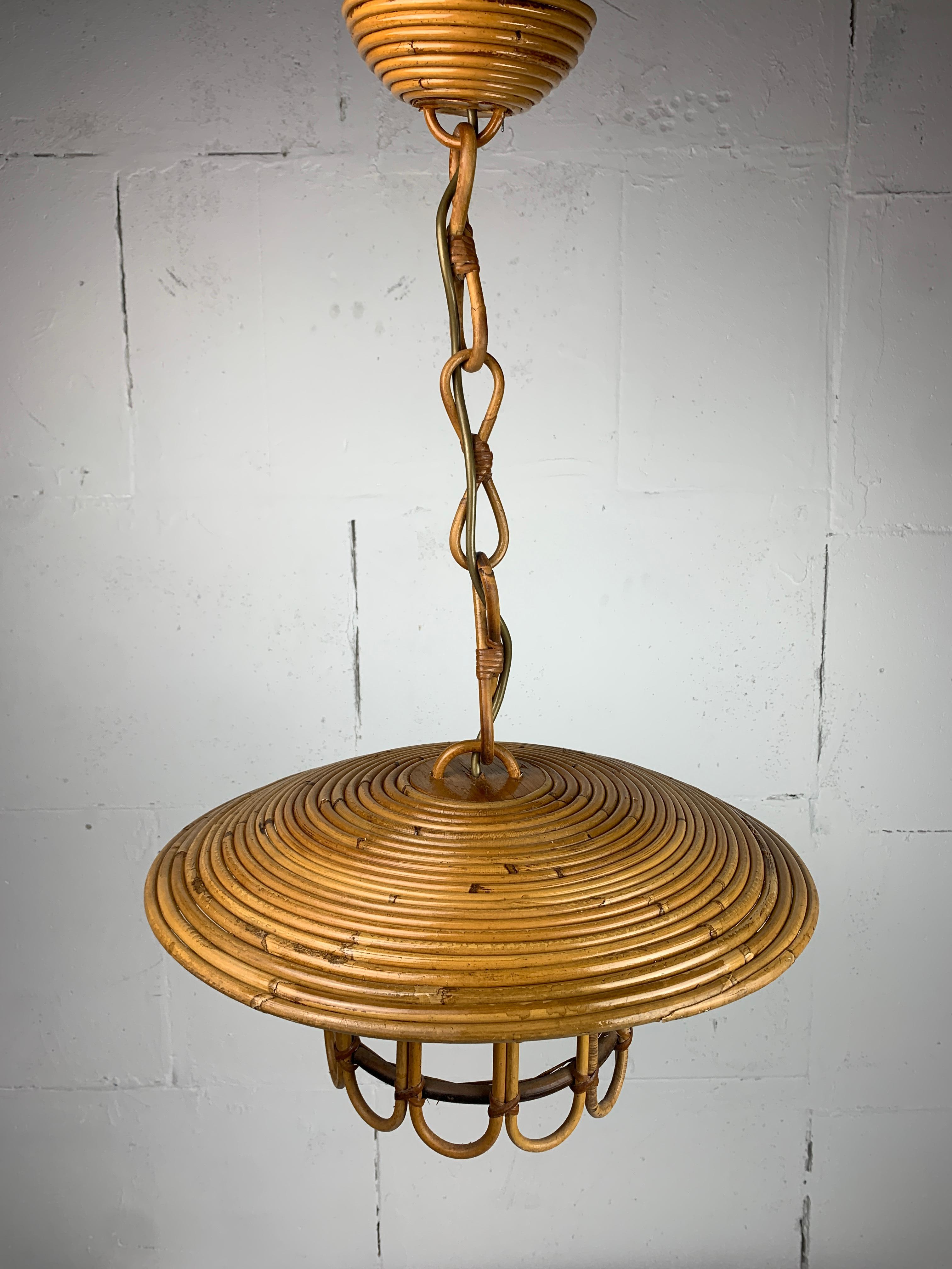 Late 20th Century Mid-Century Pencil Reed Rattan Bamboo Pendant Hanging Lamp, Italy, 1970s