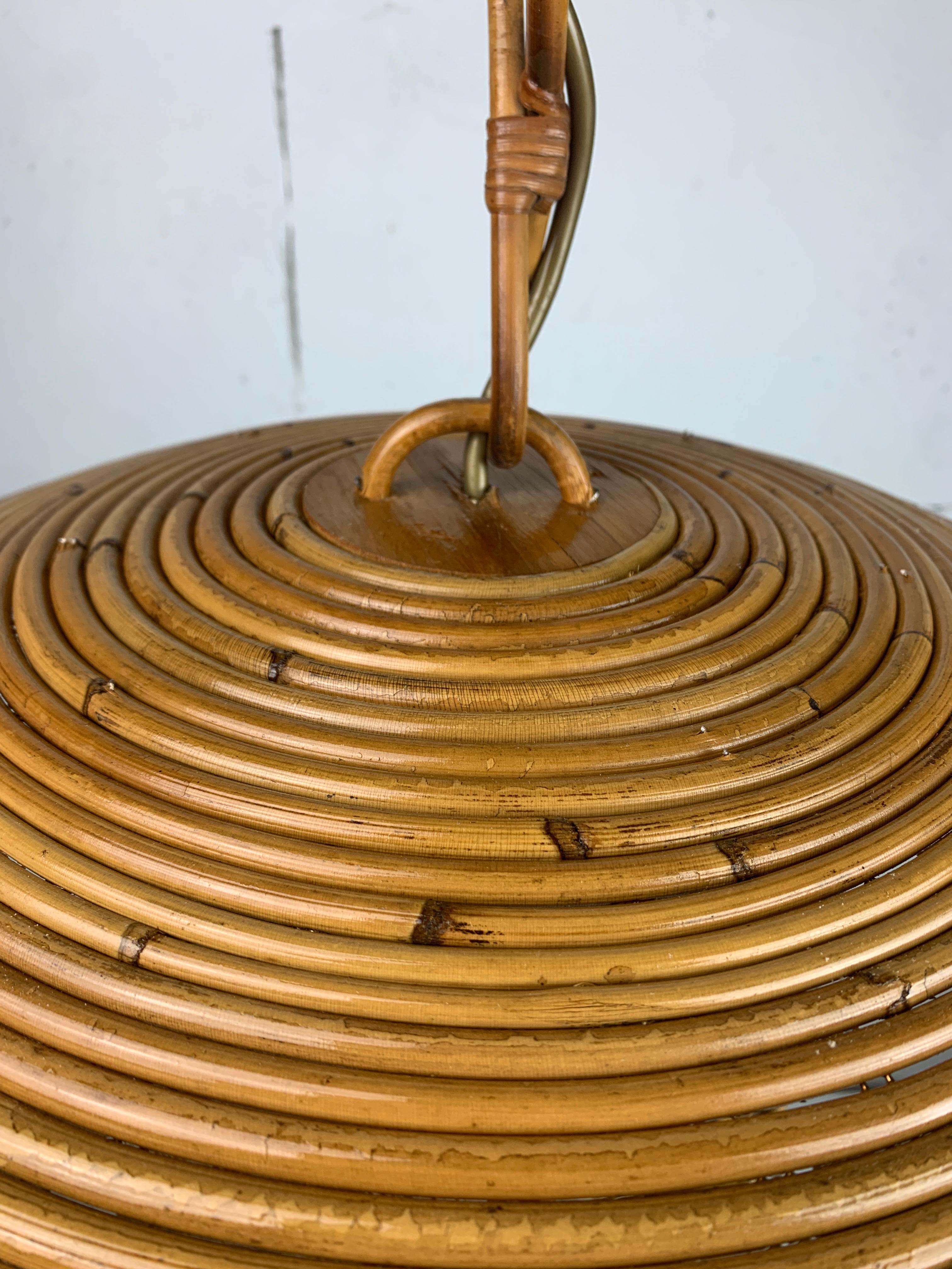 Mid-Century Pencil Reed Rattan Bamboo Pendant Hanging Lamp, Italy, 1970s 1