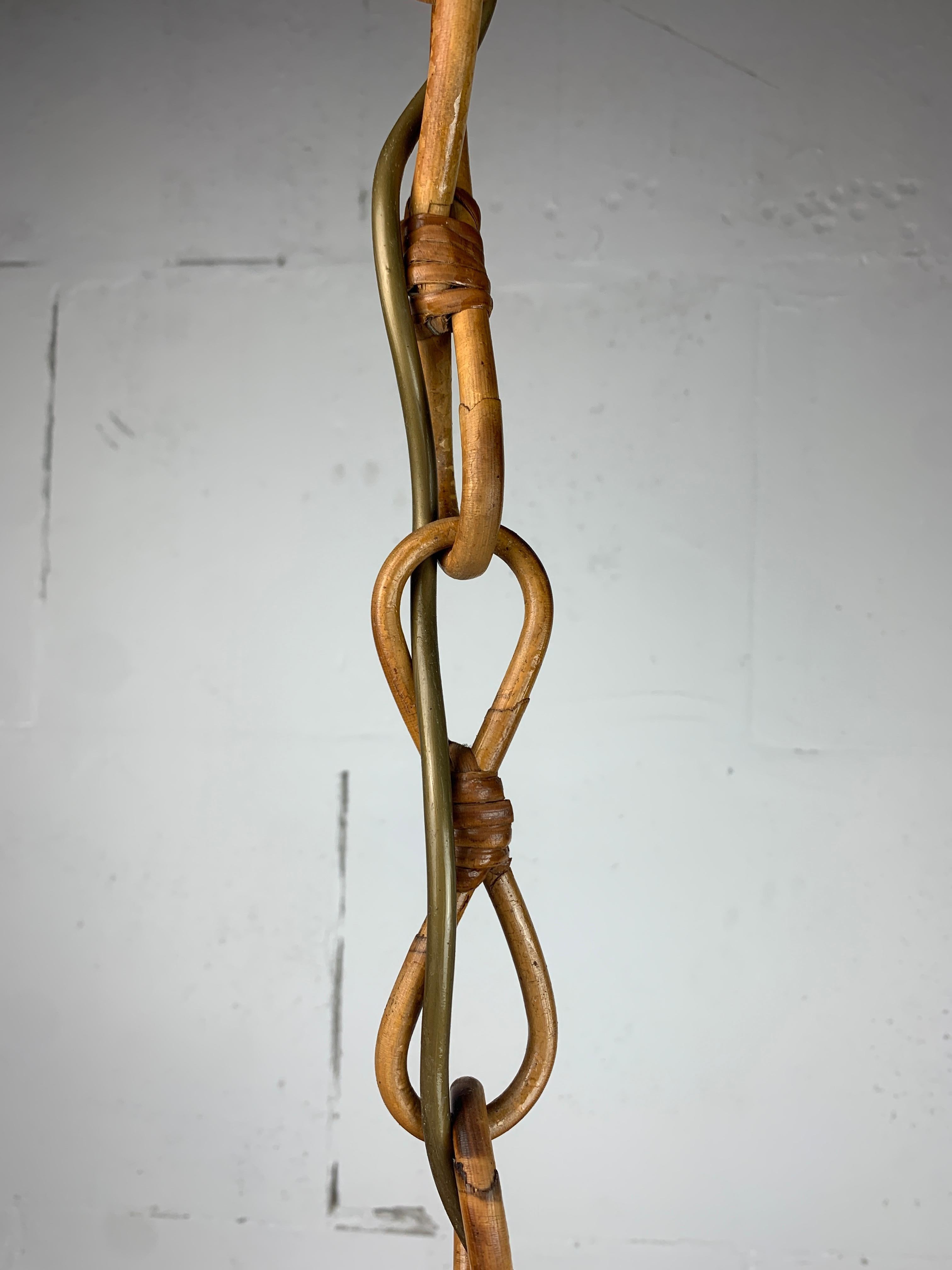 Mid-Century Pencil Reed Rattan Bamboo Pendant Hanging Lamp, Italy, 1970s 3