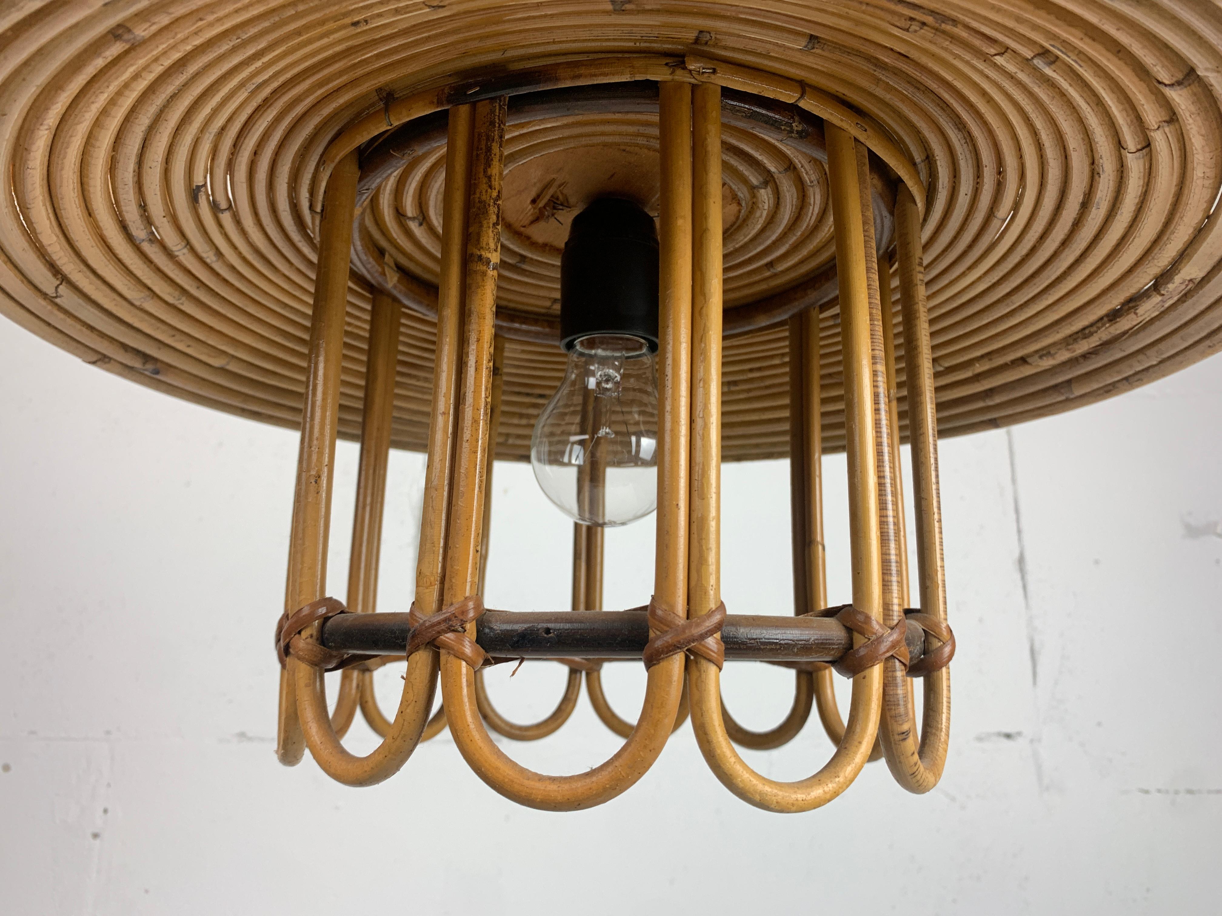 Mid-Century Pencil Reed Rattan Bamboo Pendant Hanging Lamp, Italy, 1970s 4