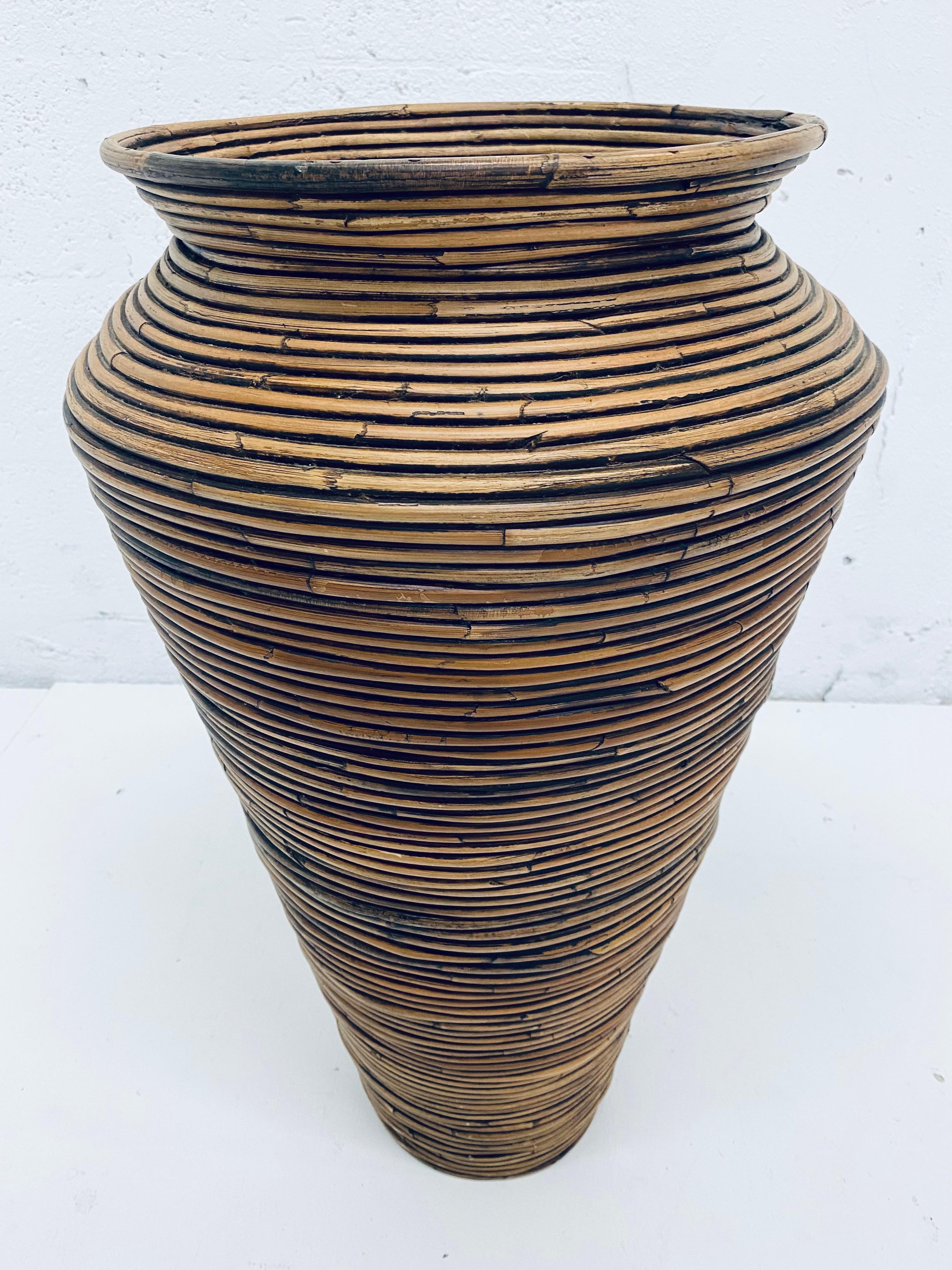 black rattan floor vase
