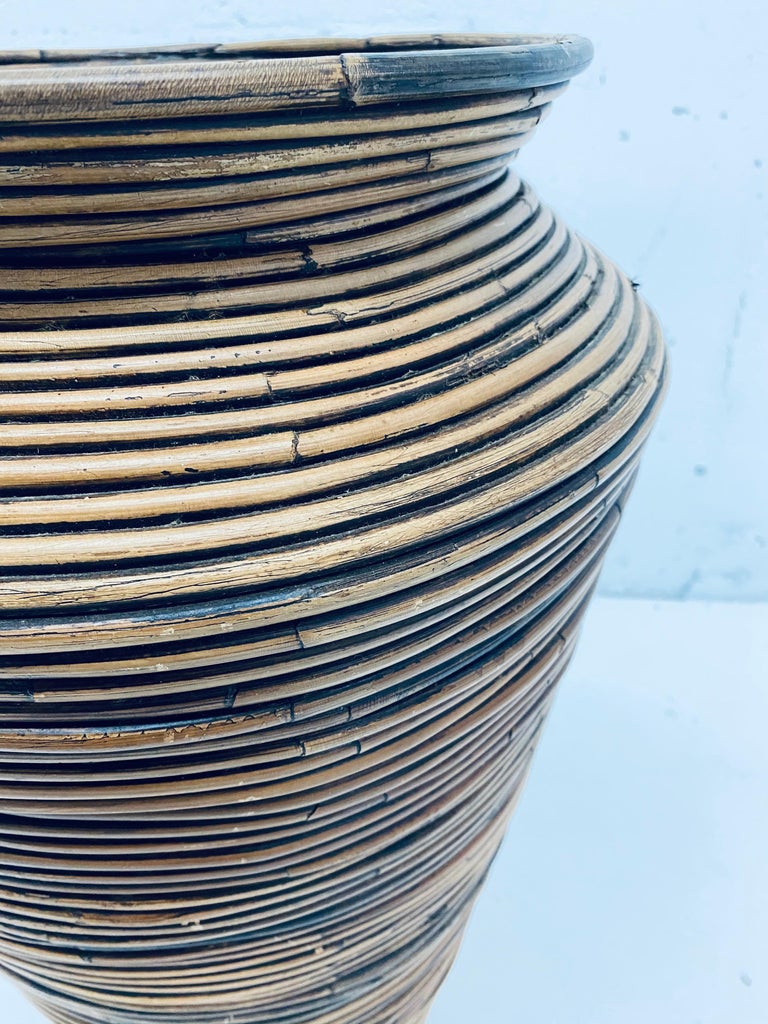Midcentury Pencil Reed Rattan Floor Vase For Sale at 1stDibs tall