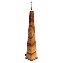 Mid-Century Pencil Reed Rattan Obelisk Floor Lamp