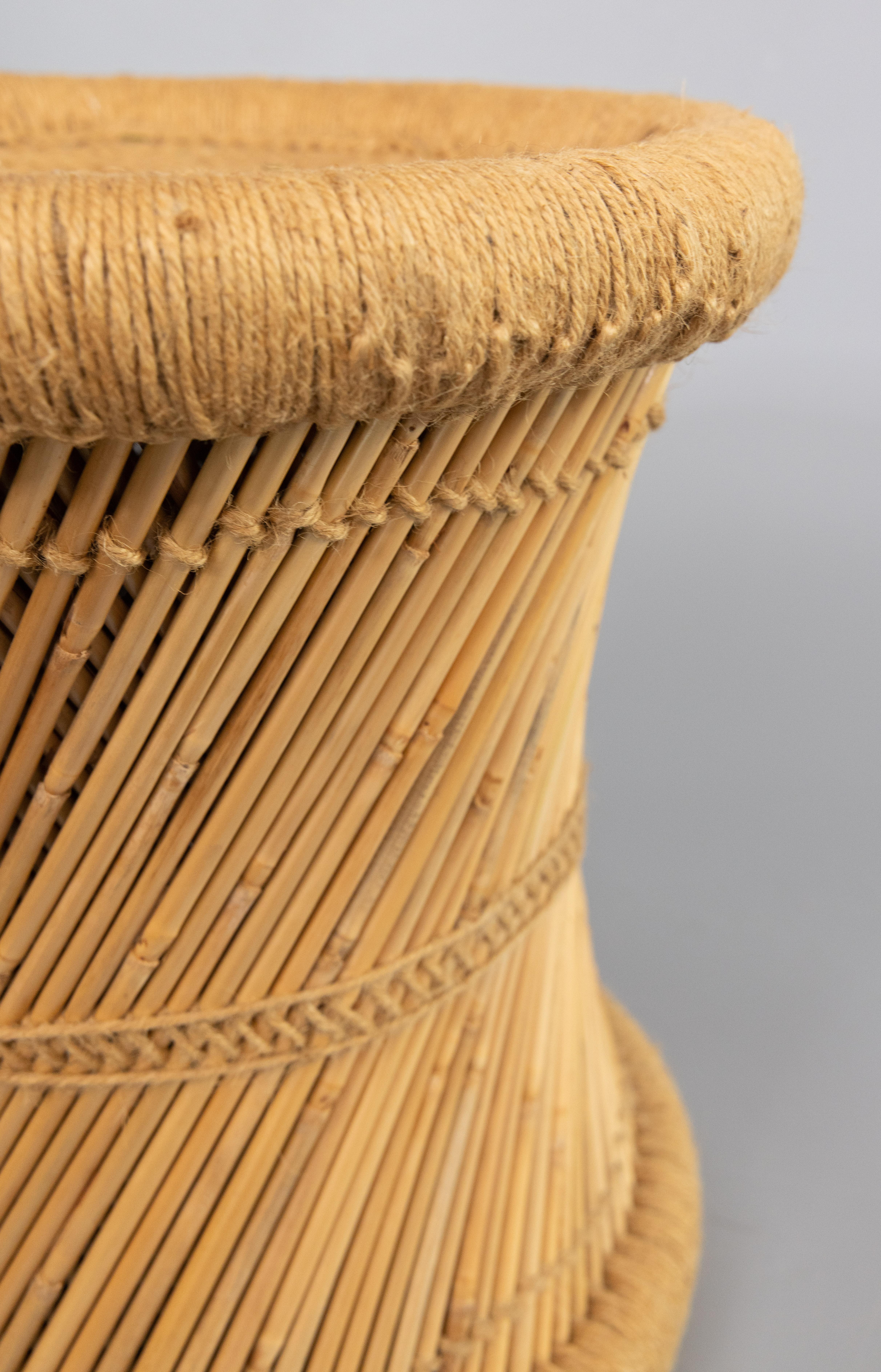 American Mid-Century Pencil Reed Rattan & Rope Stool Side Table For Sale