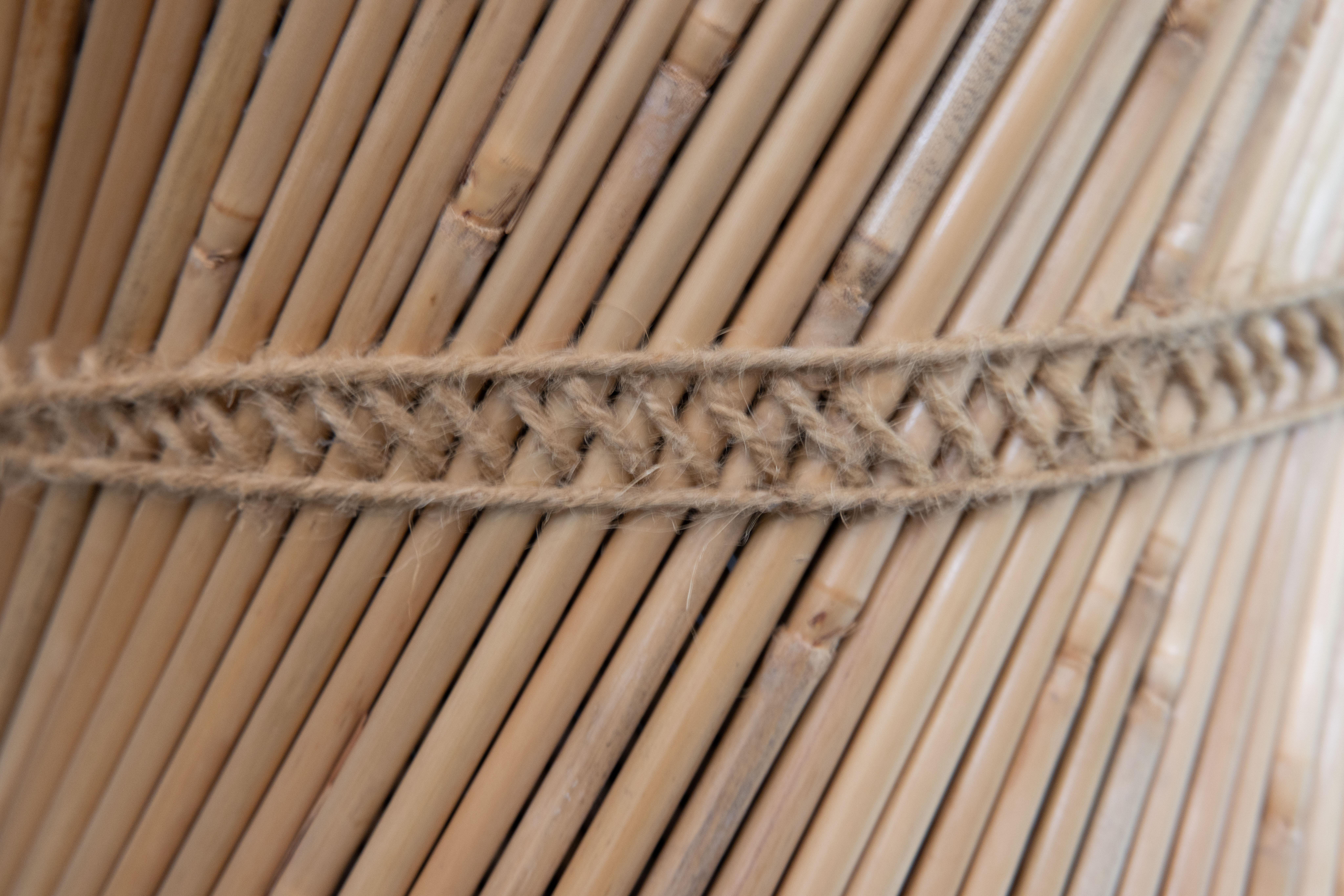 Woven Mid-Century Pencil Reed Rattan & Rope Stool Side Table For Sale