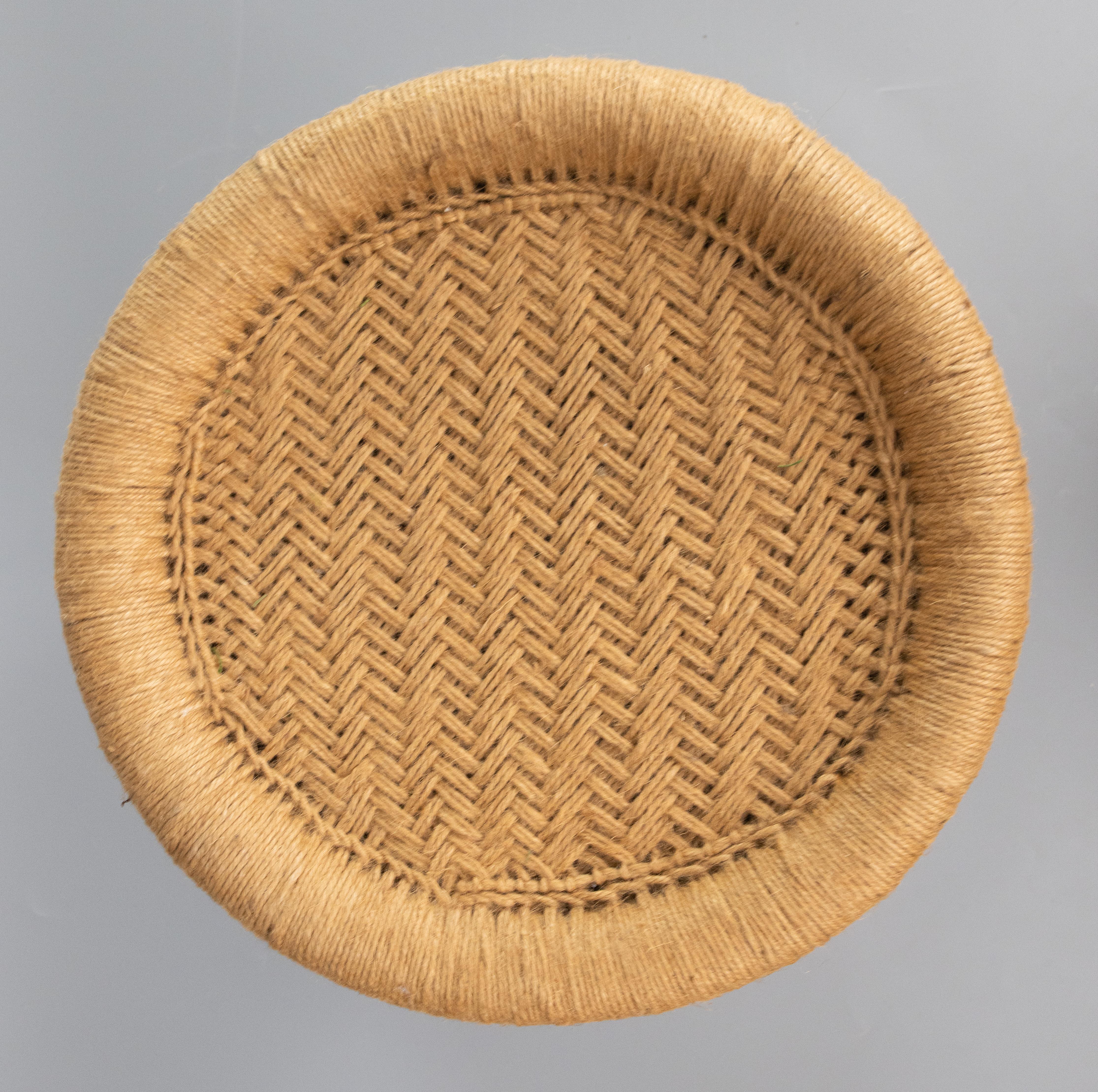 Mid-Century Pencil Reed Rattan & Rope Stool Side Table In Good Condition For Sale In Pearland, TX